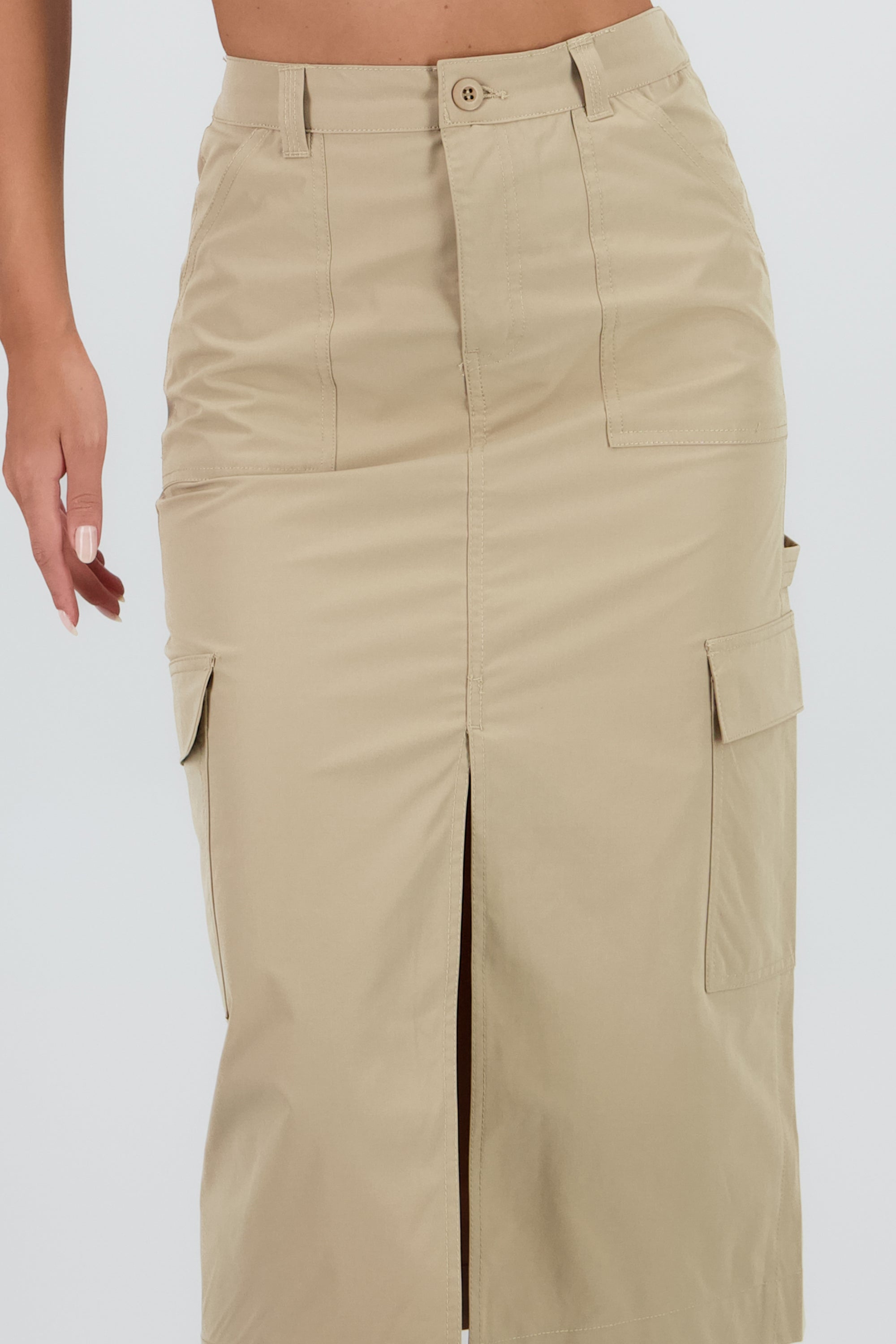 Falda midi detalle pretina lisa BEIGE