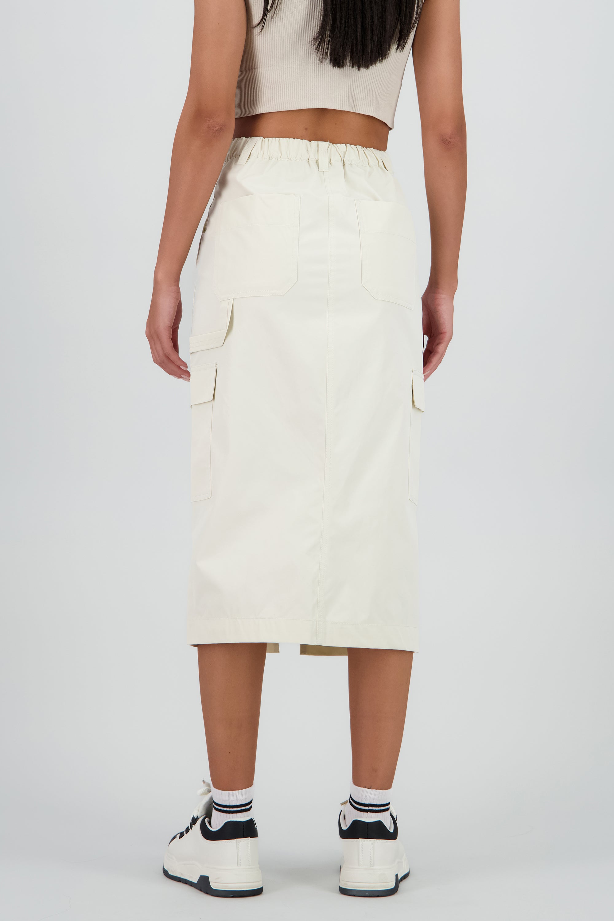 Falda midi detalle pretina lisa BLANCO