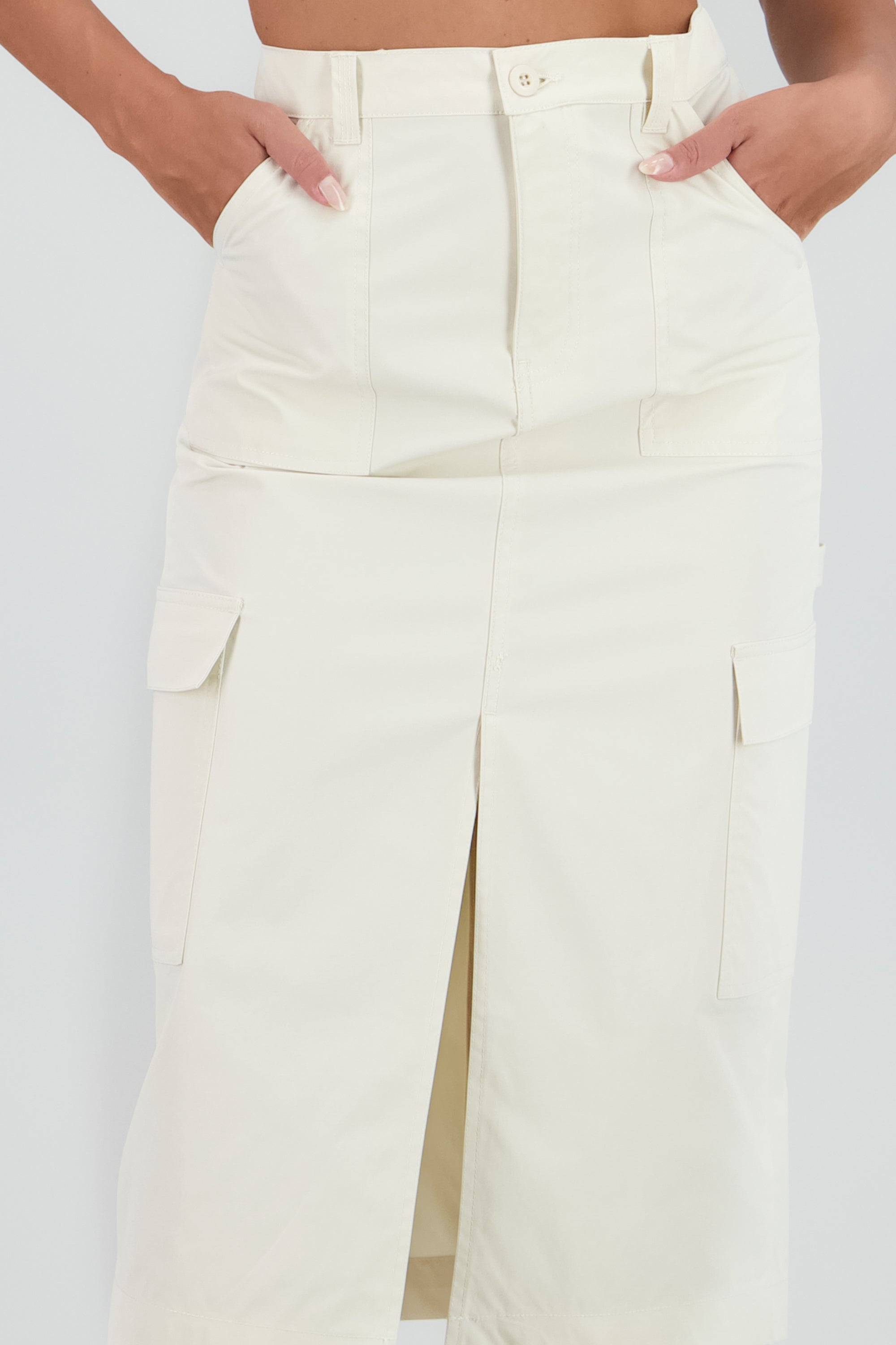 Falda midi detalle pretina lisa BLANCO