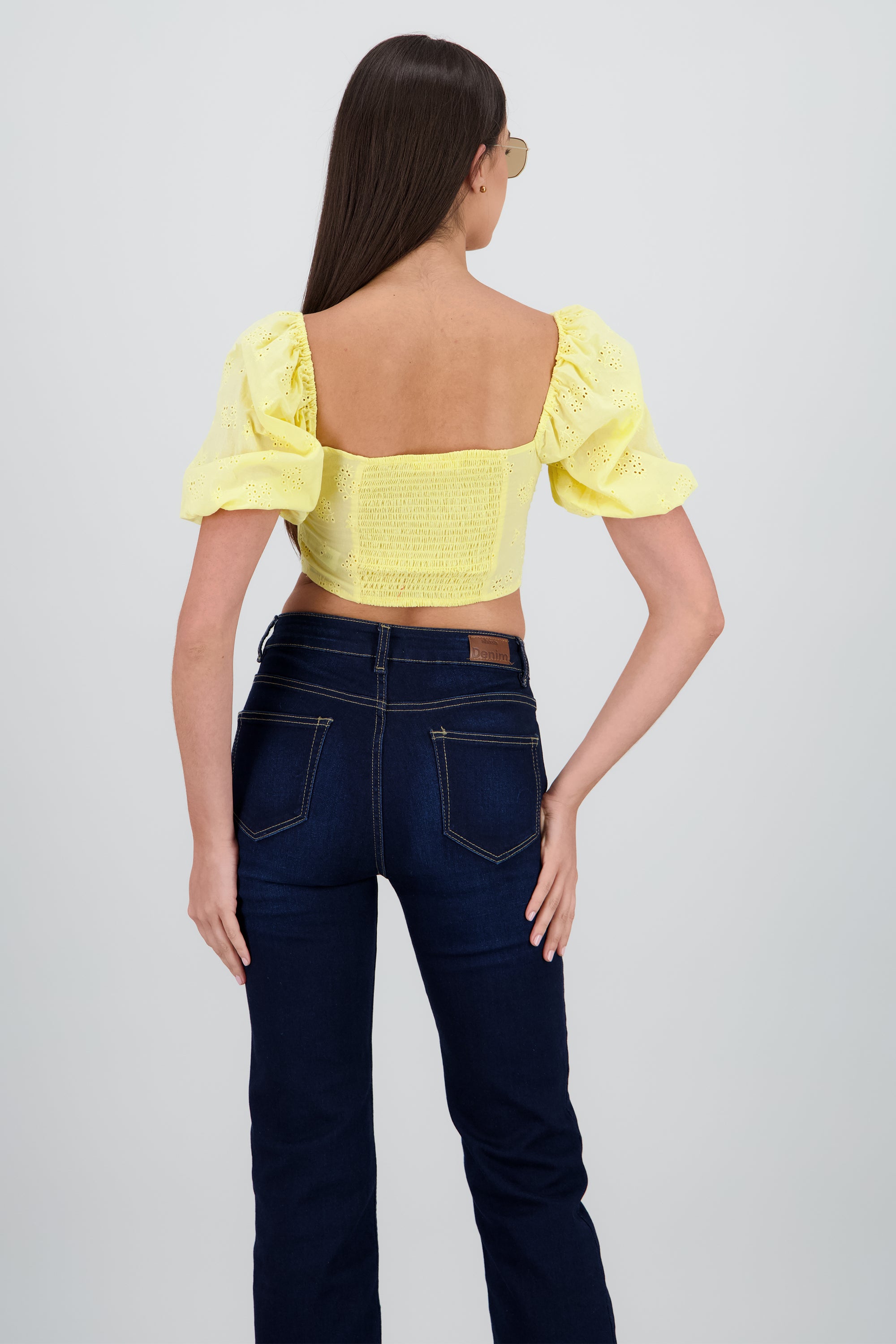 Top crop manga abullonada escote cuadrado AMARILLO