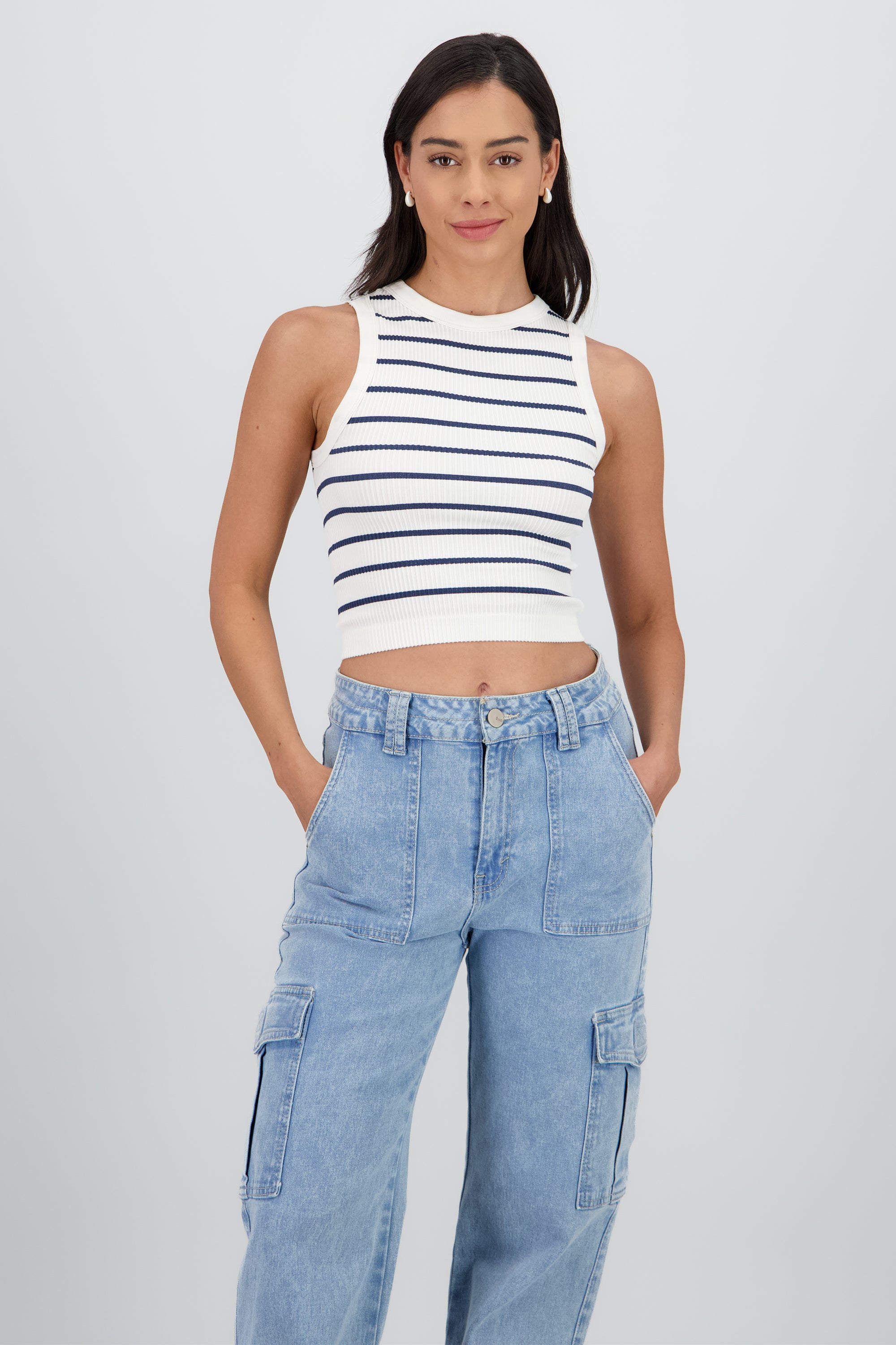 Top cuello redondo rayas seamless MARINO COMBO