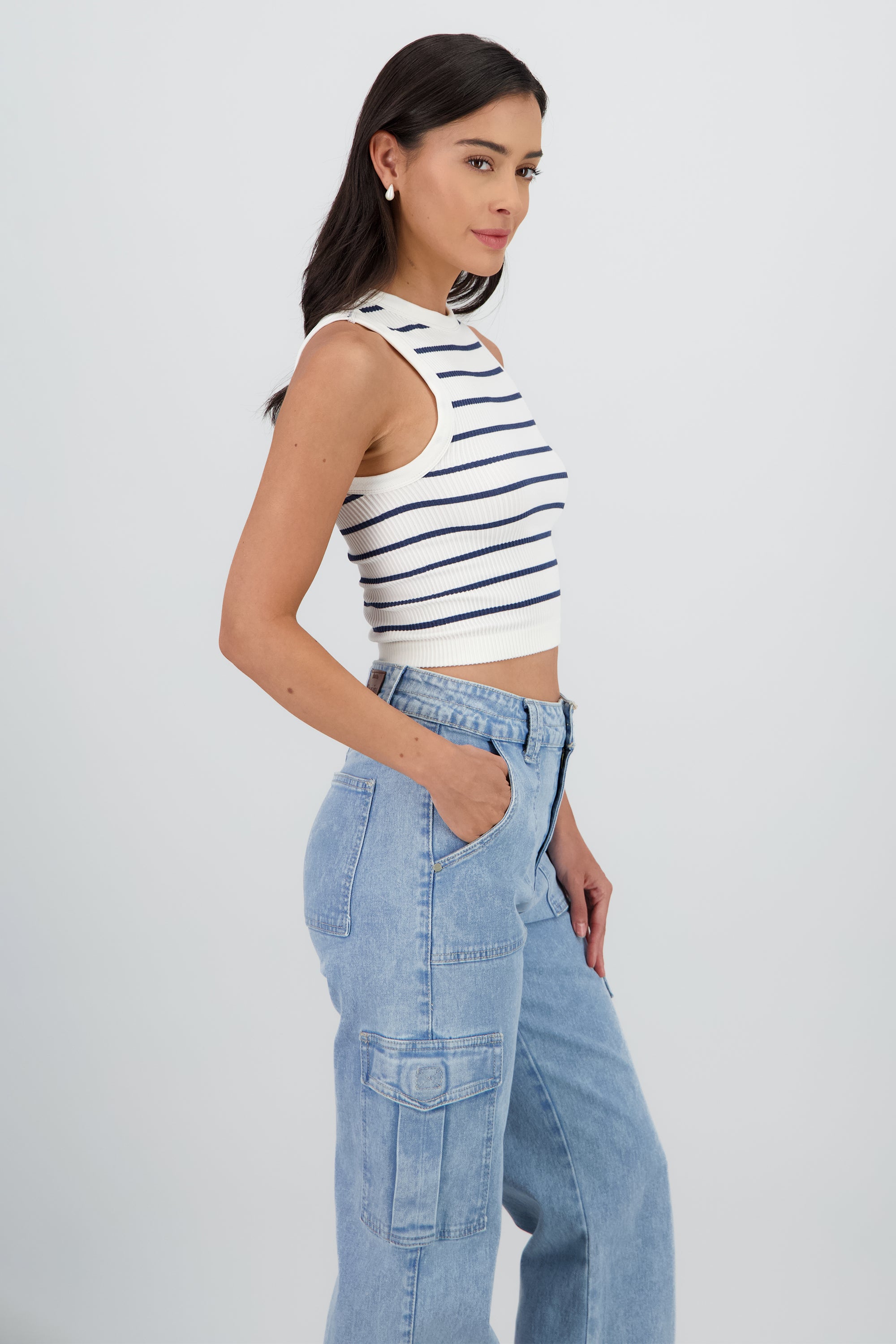 Top cuello redondo rayas seamless MARINO COMBO