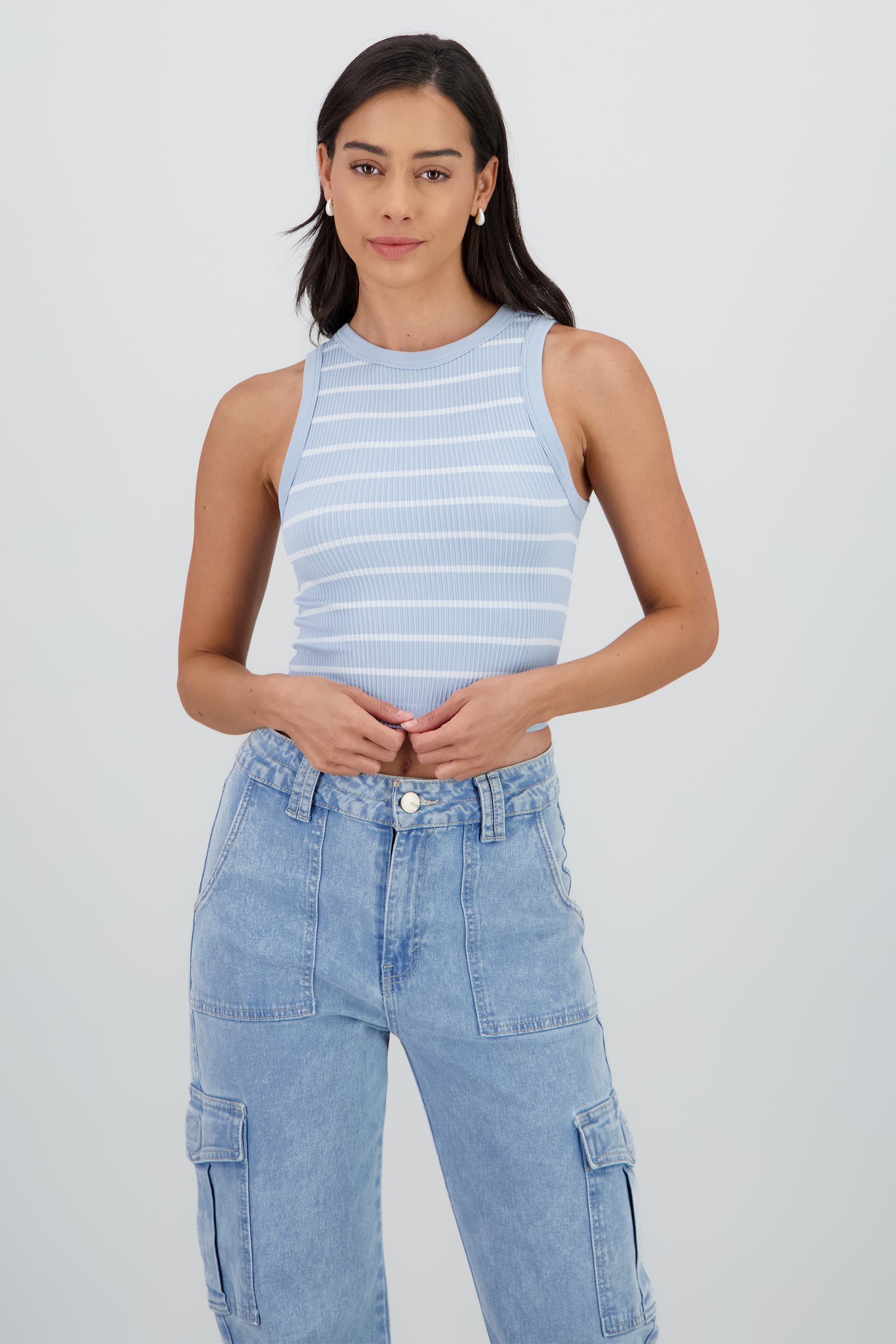 Top cuello redondo rayas seamless AZUL COMBO