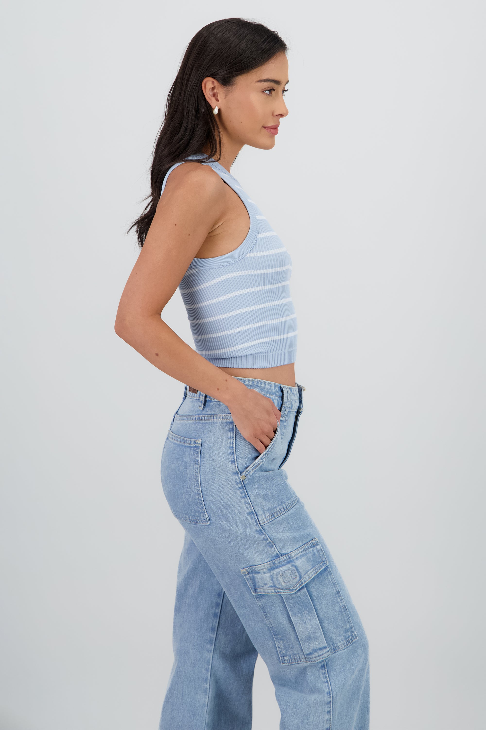 Top cuello redondo rayas seamless AZUL COMBO