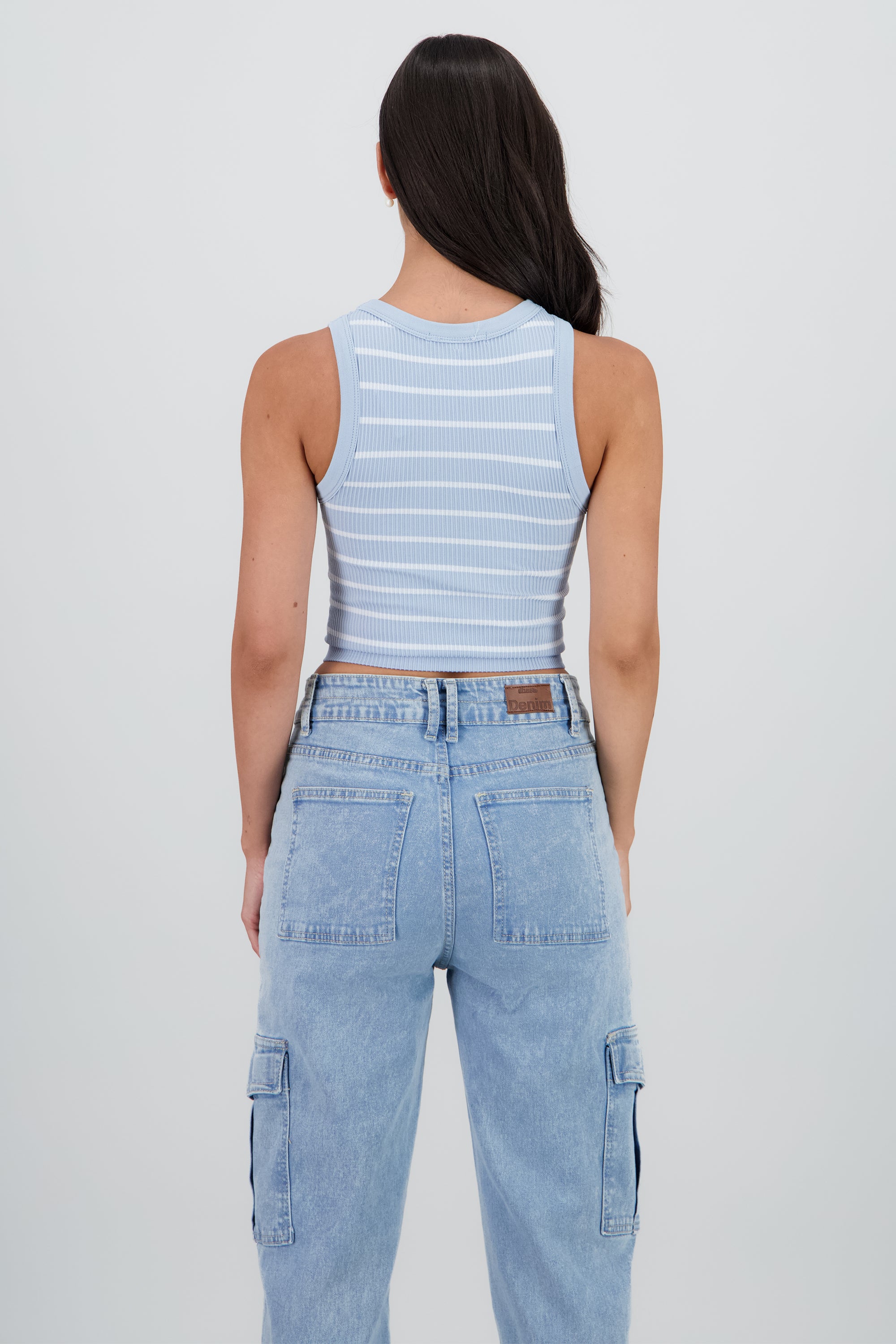 Top cuello redondo rayas seamless AZUL COMBO