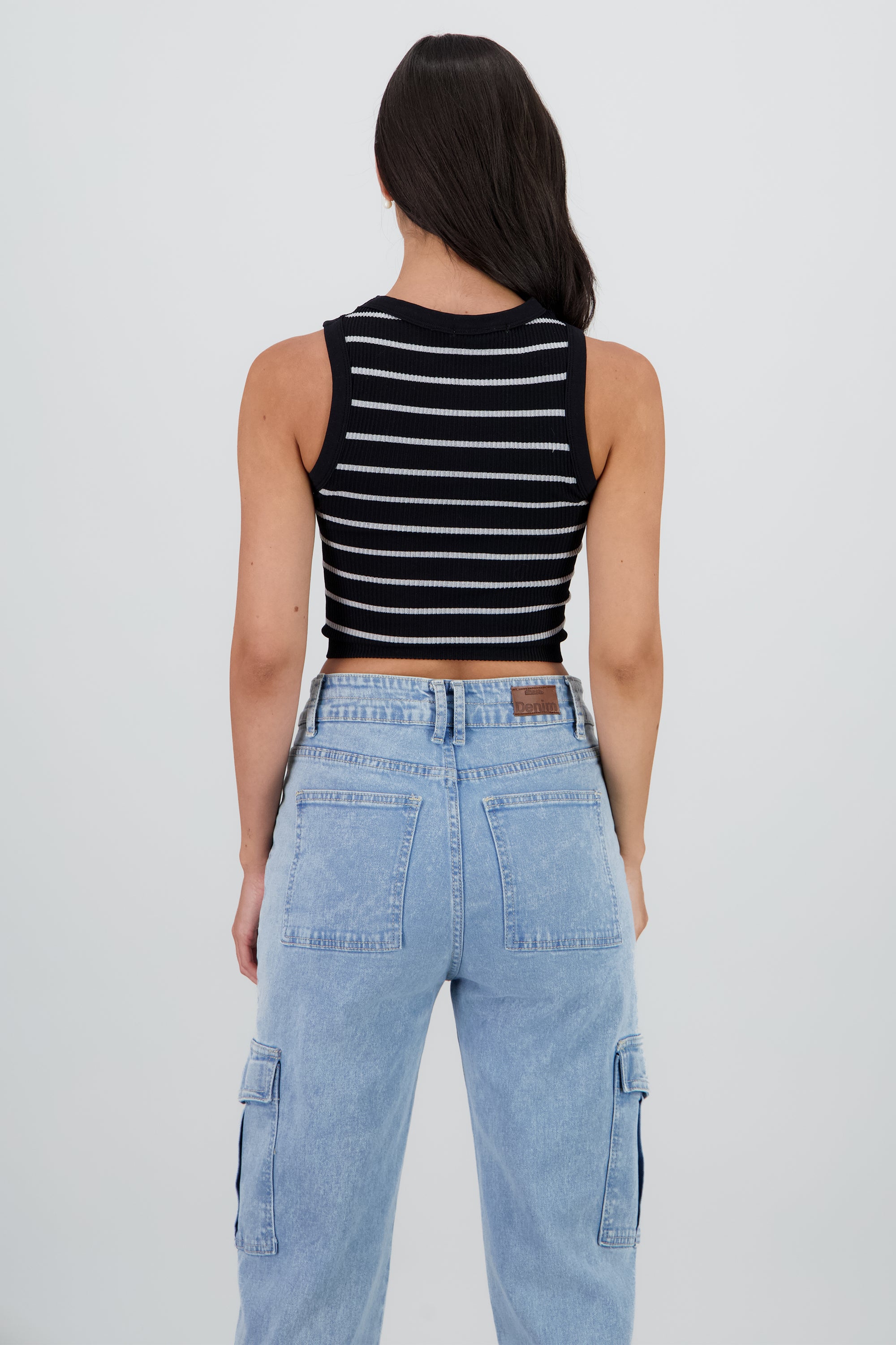 Top cuello redondo rayas seamless NEGRO COMBO