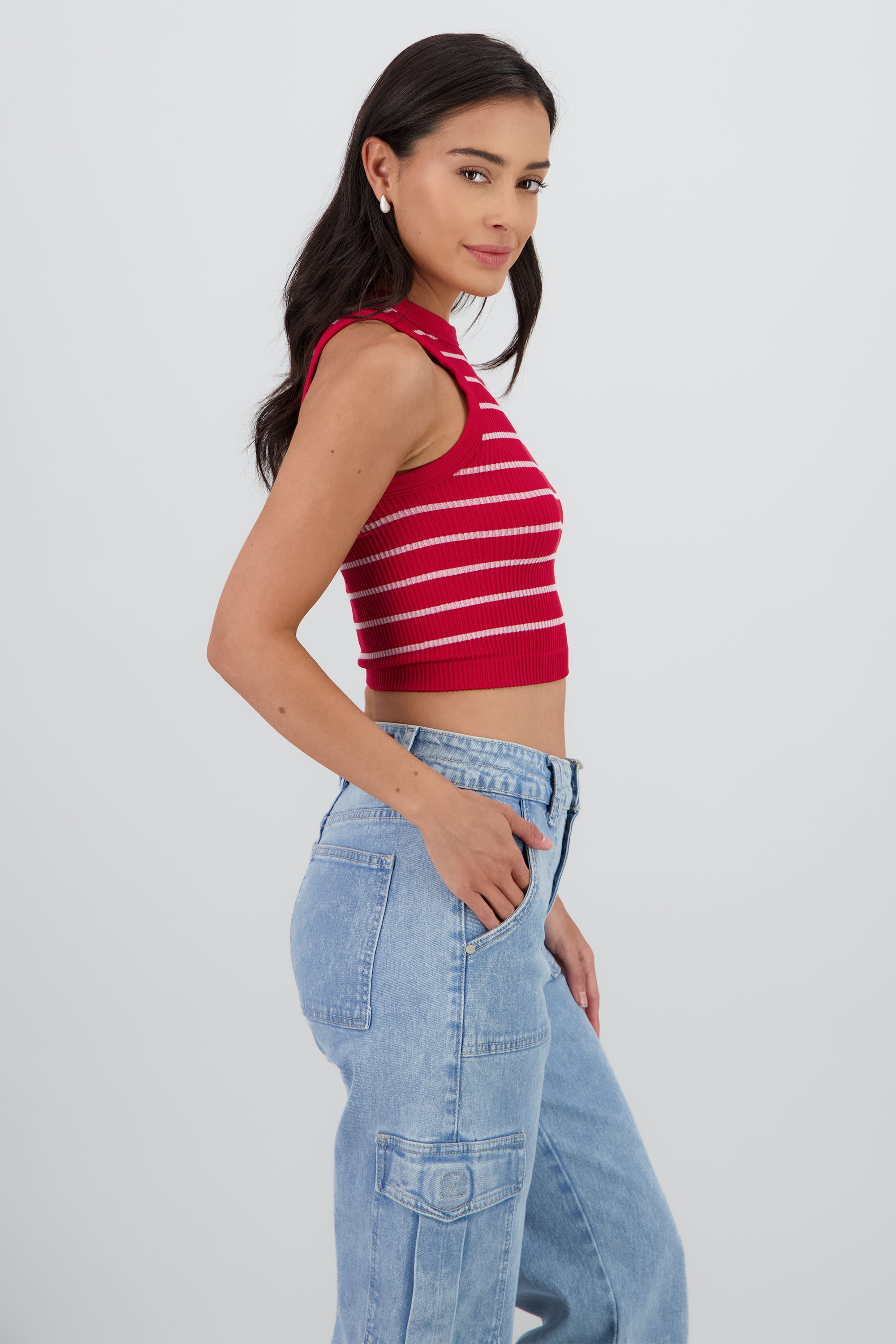 Top cuello redondo rayas seamless VINO COMBO