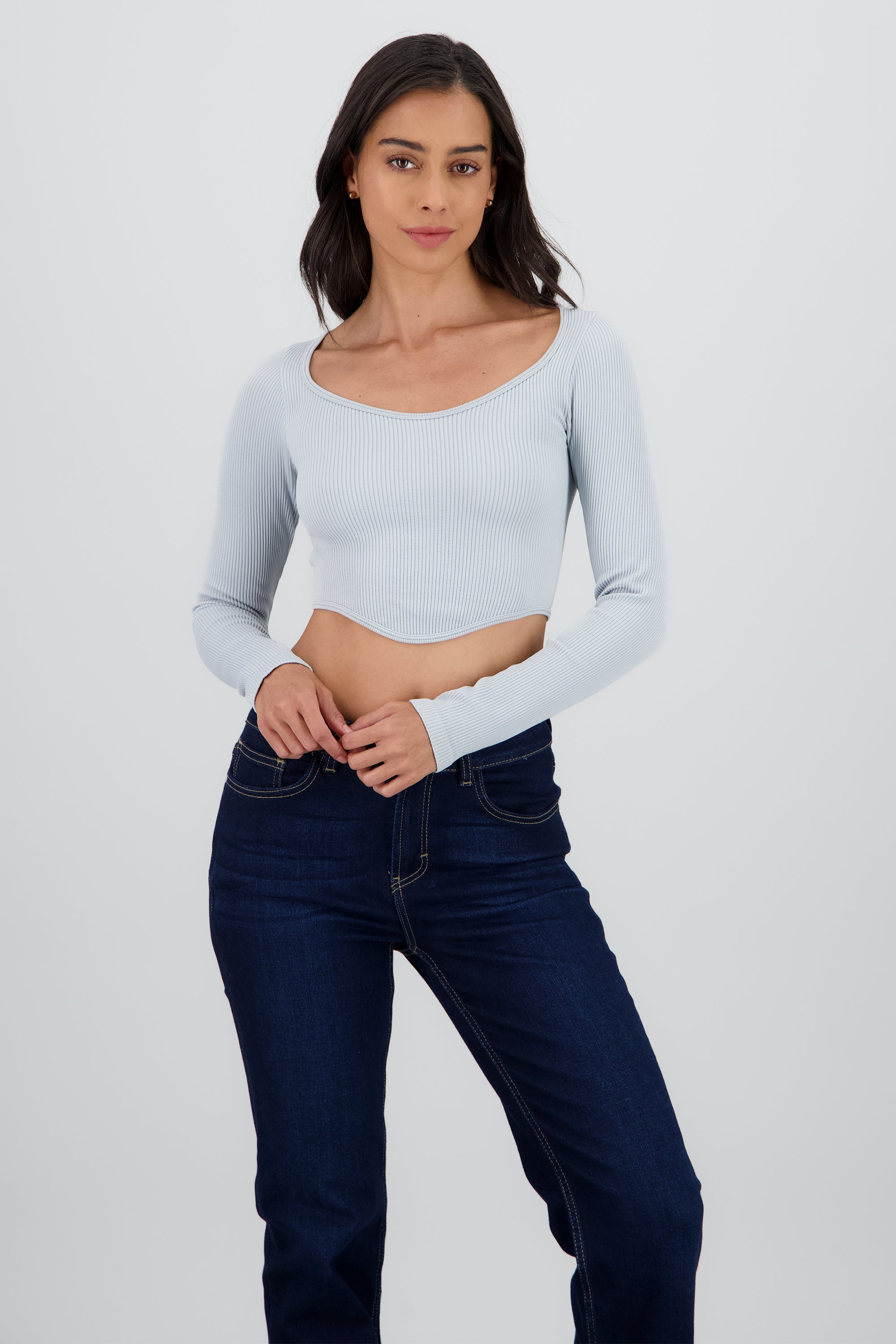 TOP MANGA LARGA CUELLO REDONDO RIB AZUL