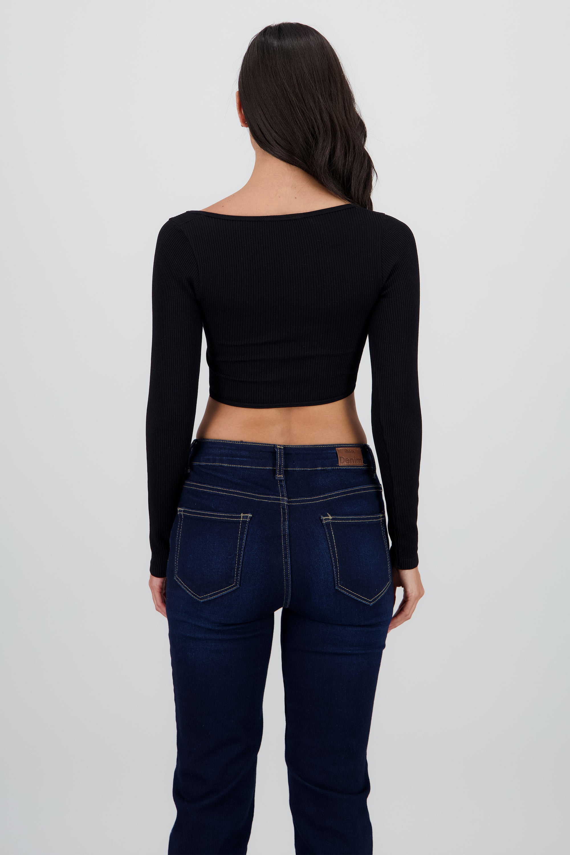 TOP MANGA LARGA CUELLO REDONDO RIB NEGRO