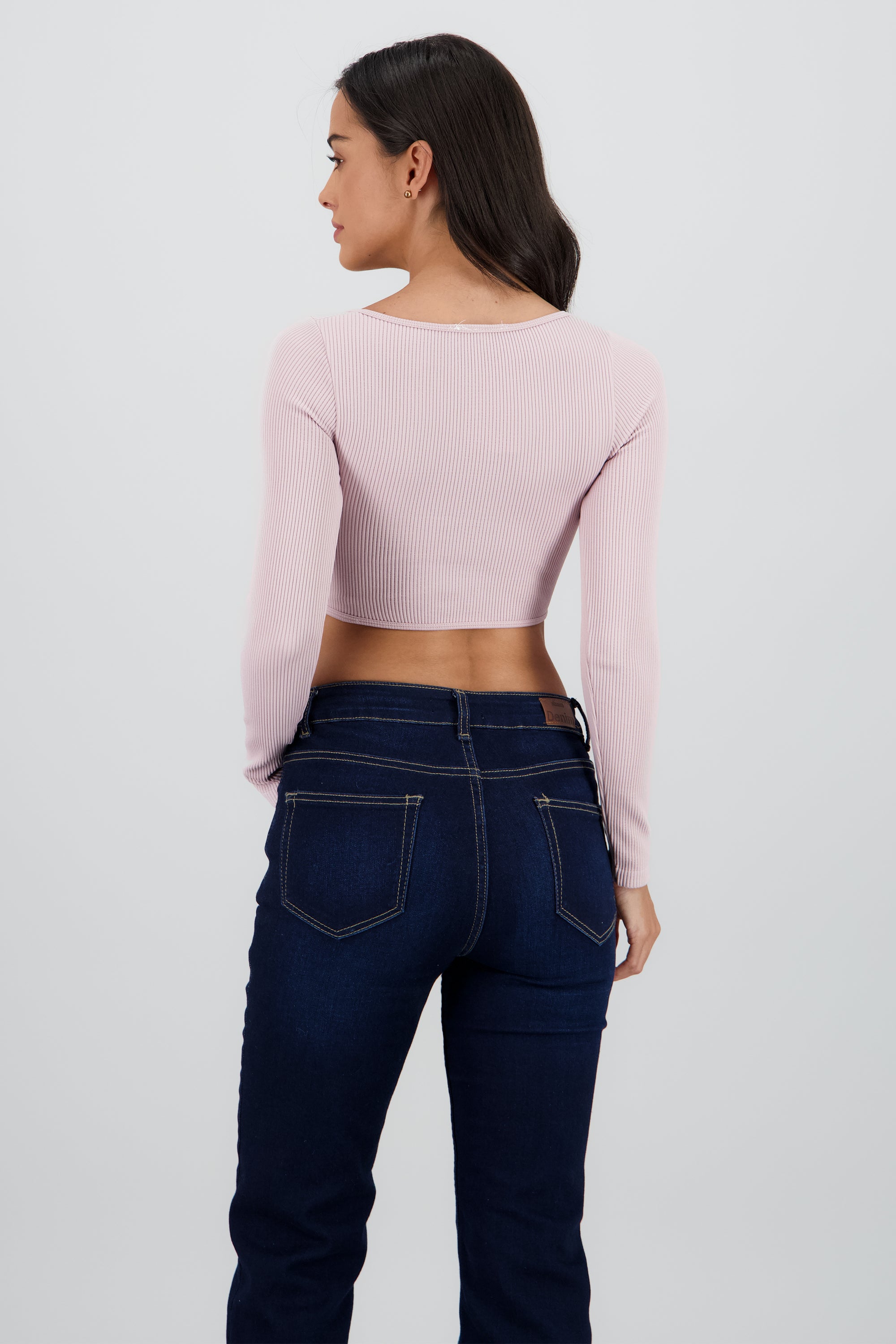TOP MANGA LARGA CUELLO REDONDO RIB PALO DE ROSA