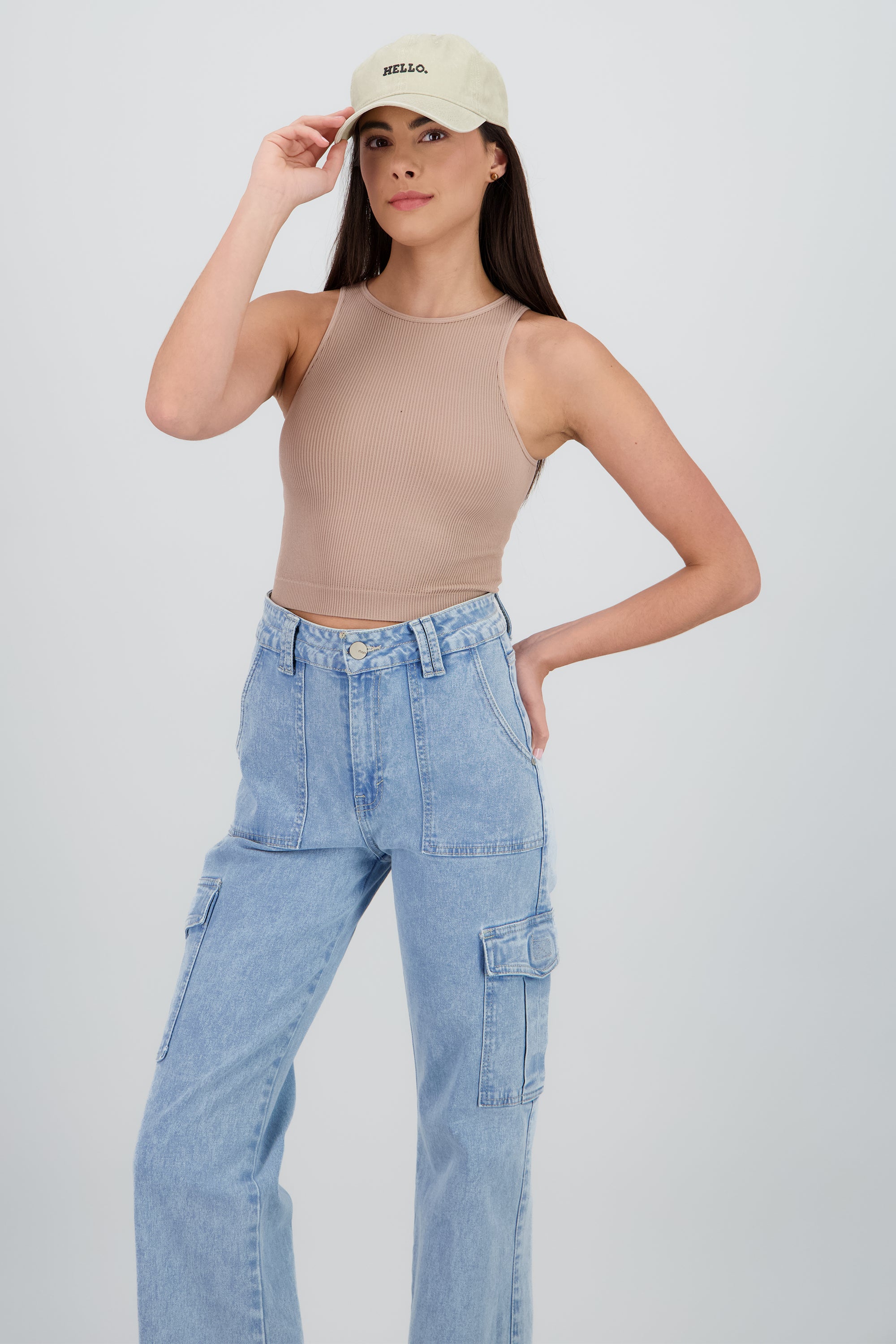 Top sin manga seamless cuello redondo TAUPE