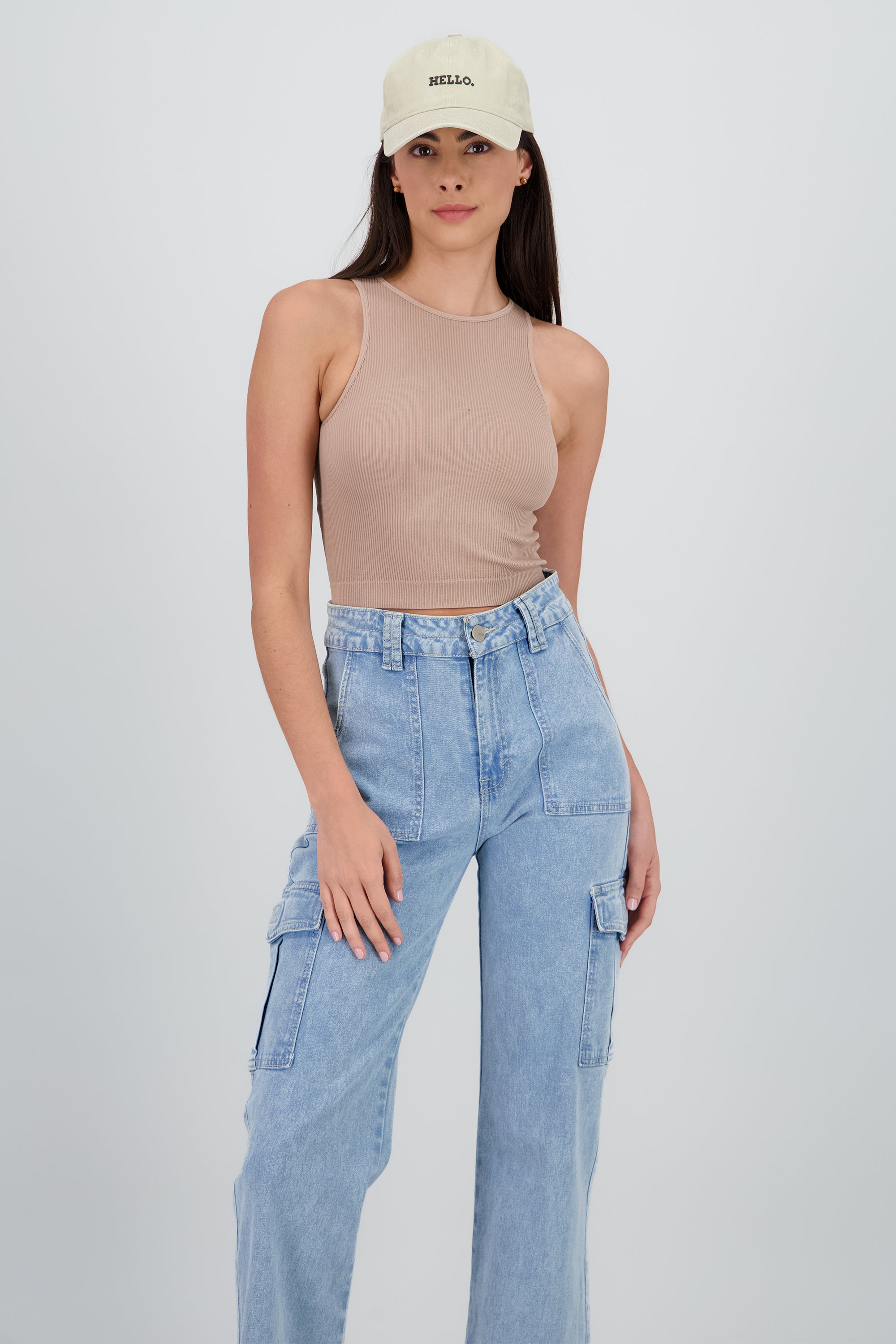 Top sin manga seamless cuello redondo TAUPE