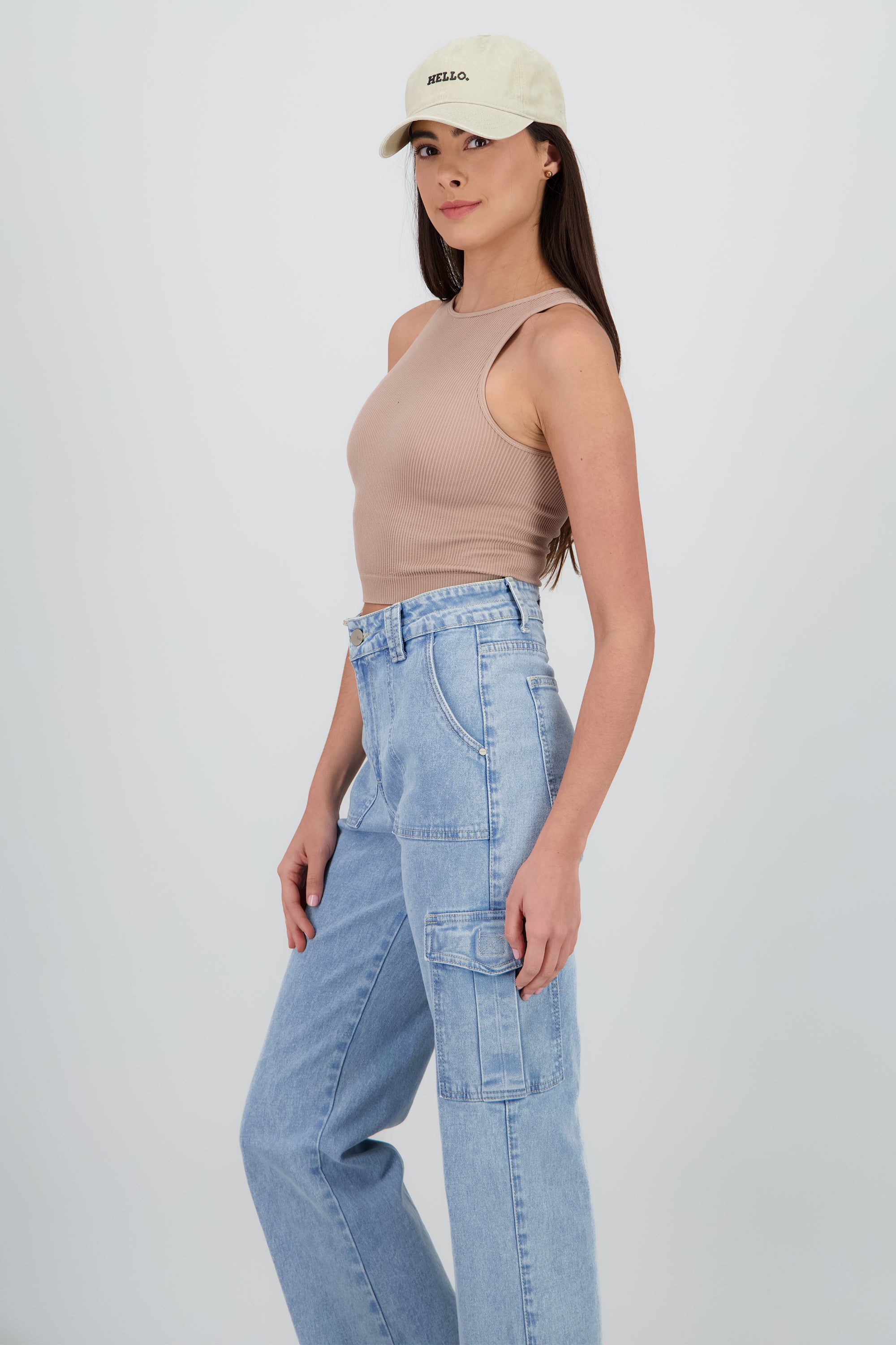 Top sin manga seamless cuello redondo TAUPE