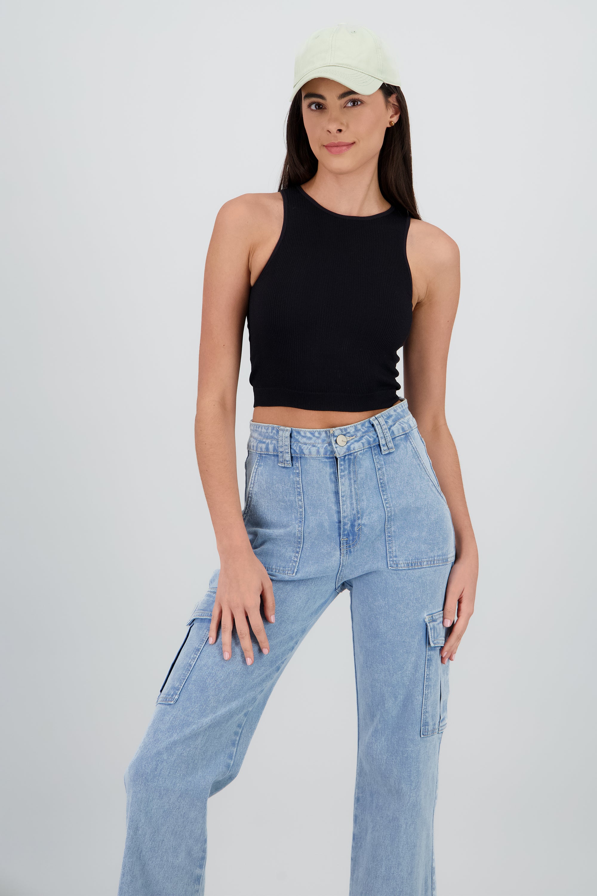 Top sin manga seamless cuello redondo NEGRO