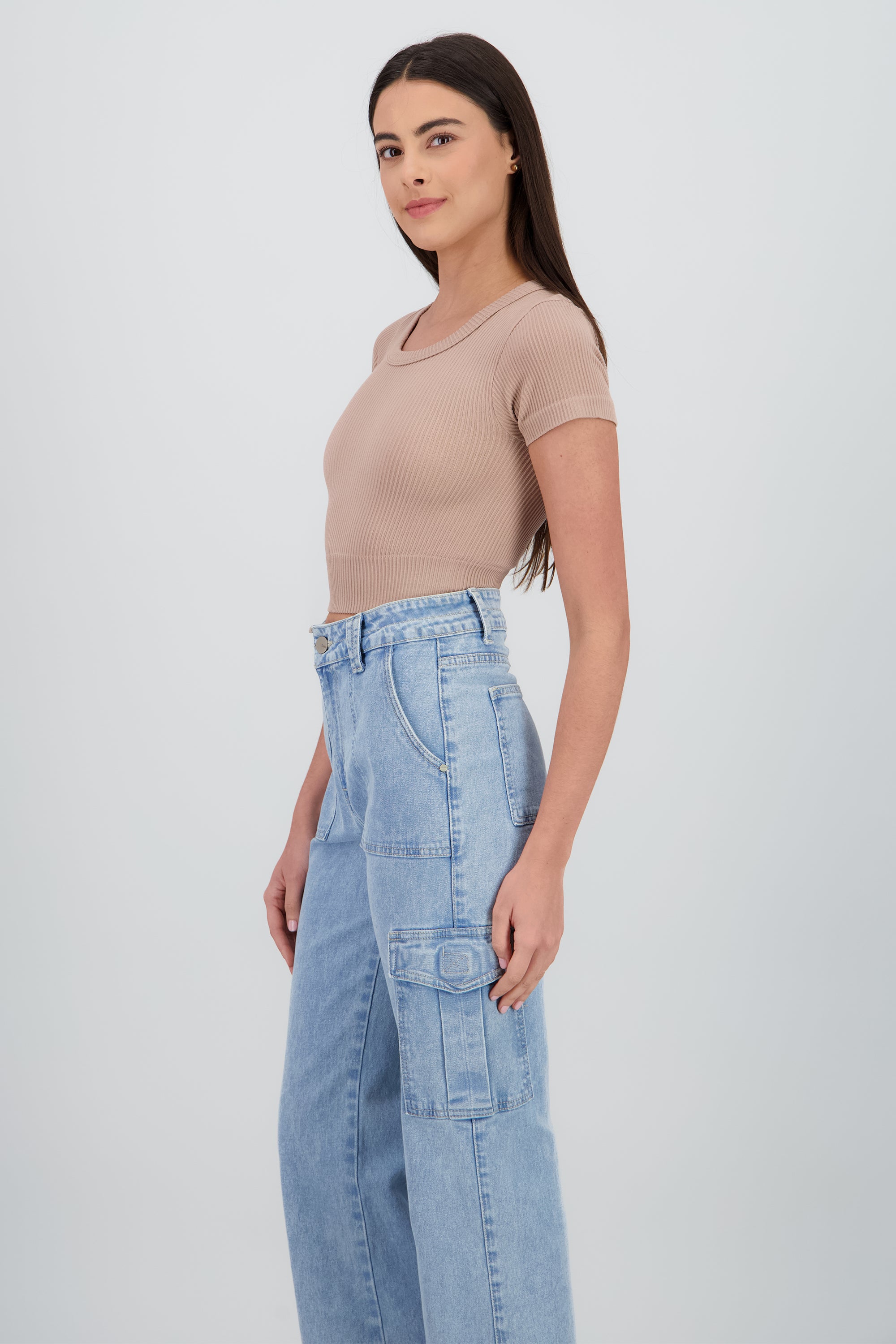 Top manga corta cuello redondo BEIGE