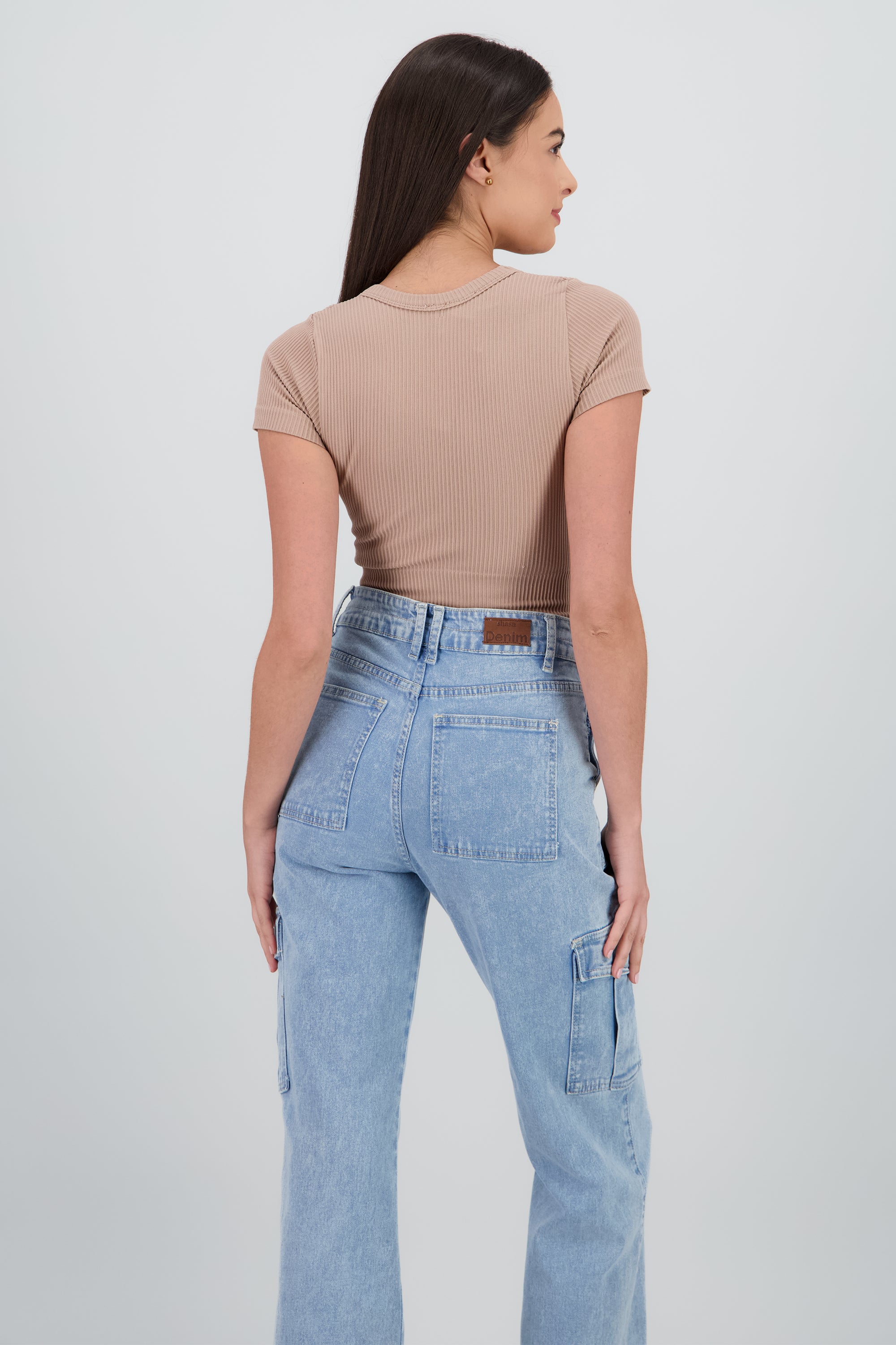 Top manga corta cuello redondo BEIGE