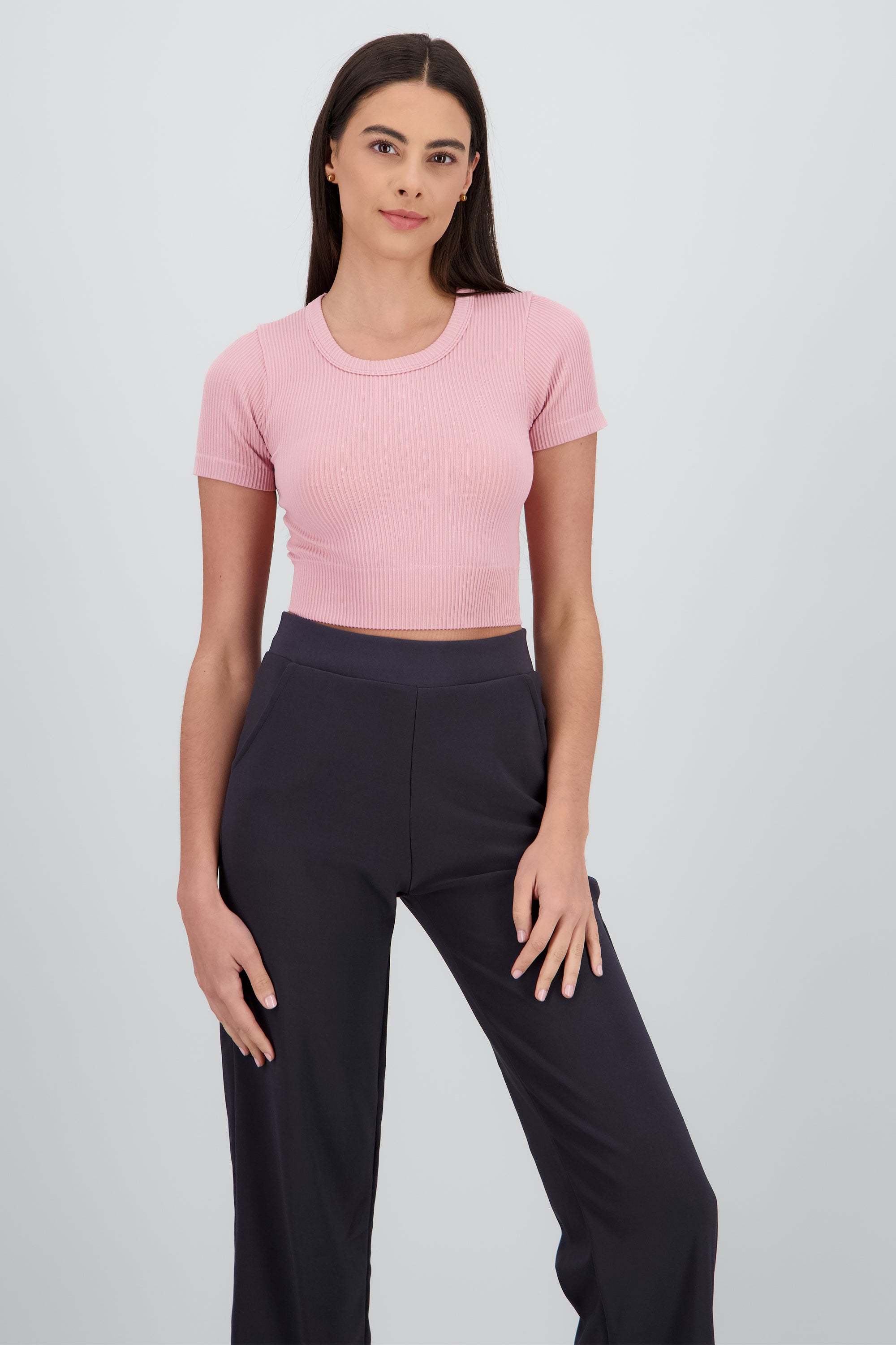 Top manga corta cuello redondo ROSA