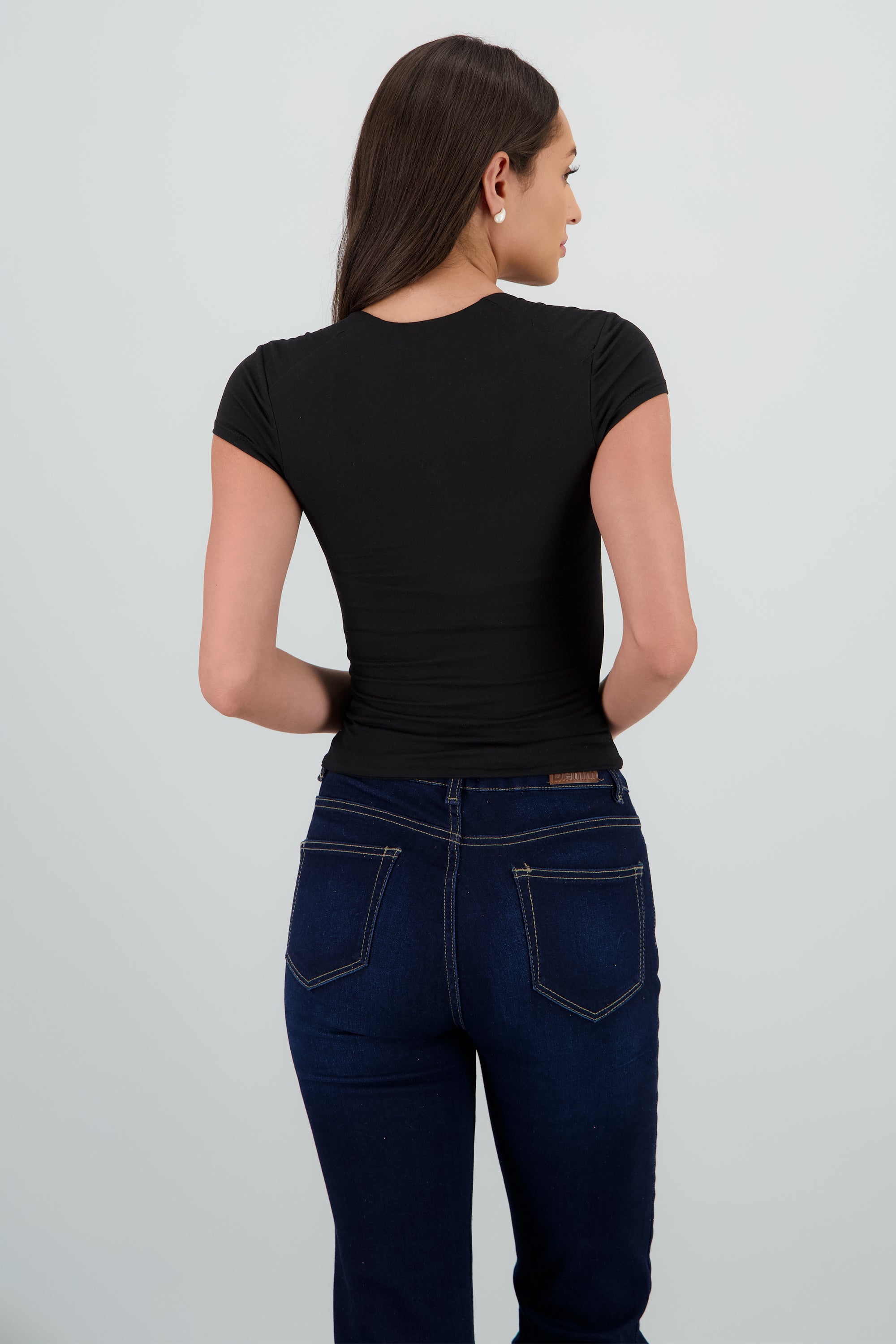 Top largo escote cuadrado doble tela NEGRO