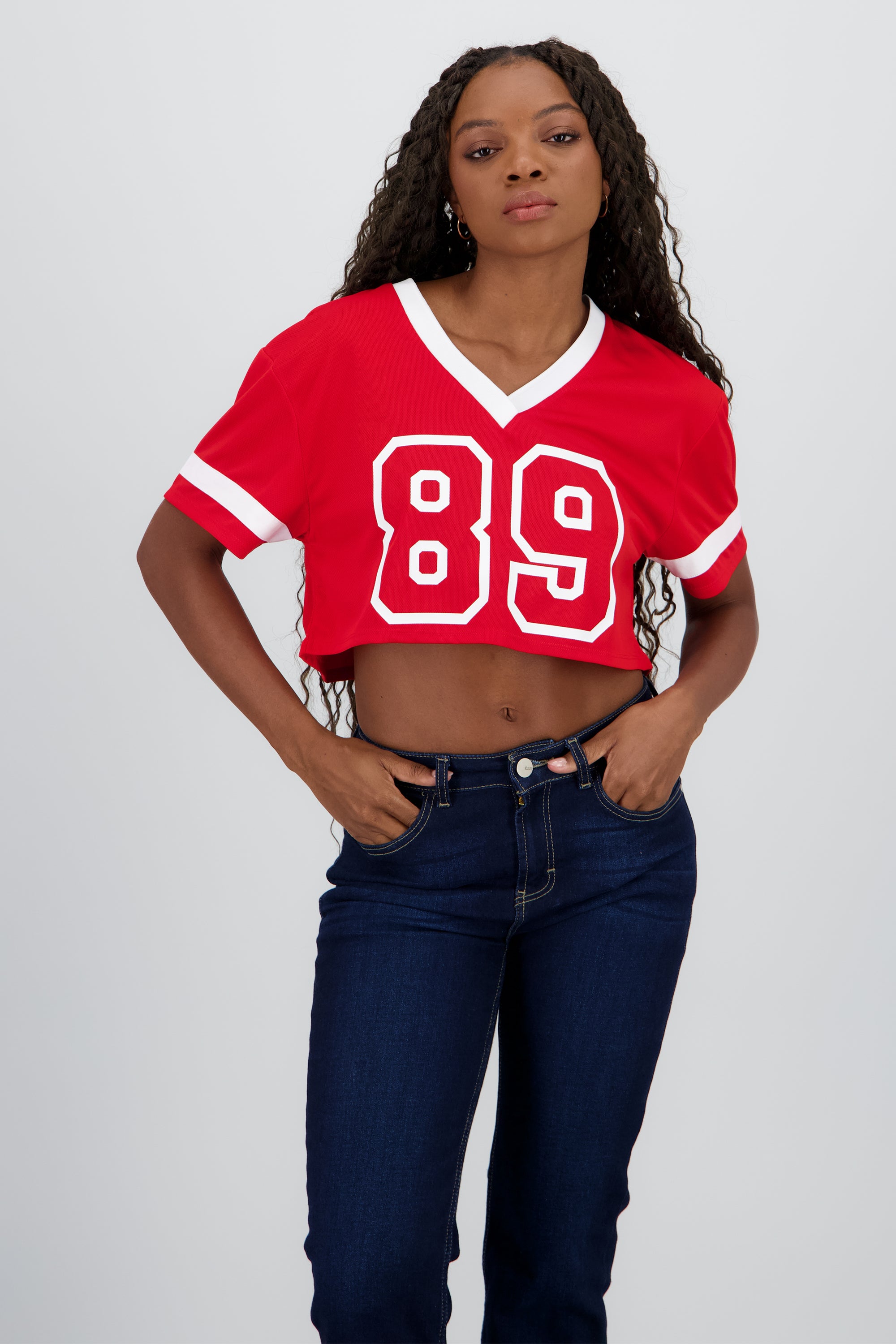 Top crop estampado numero ROJO