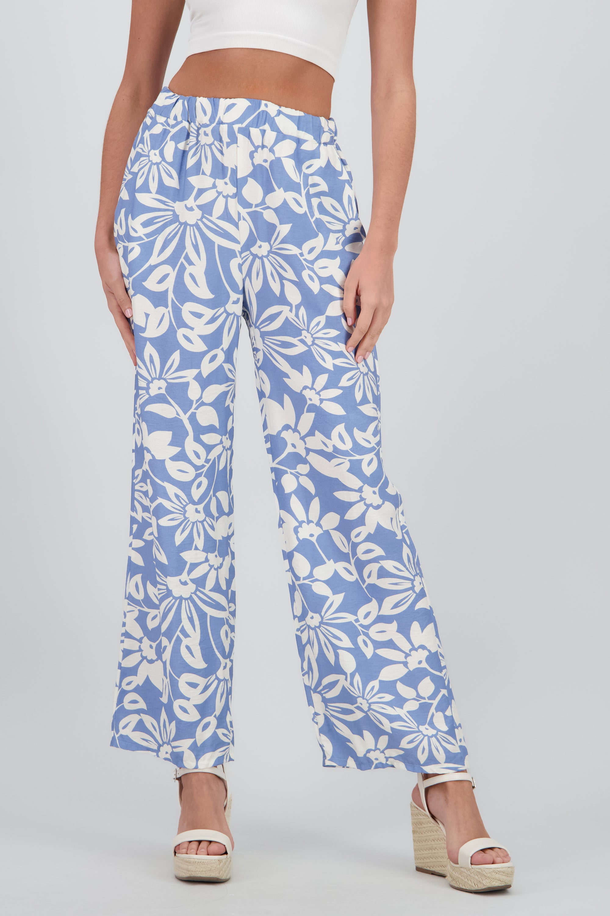 Pantalon wide leg estampado flores AZUL COMBO