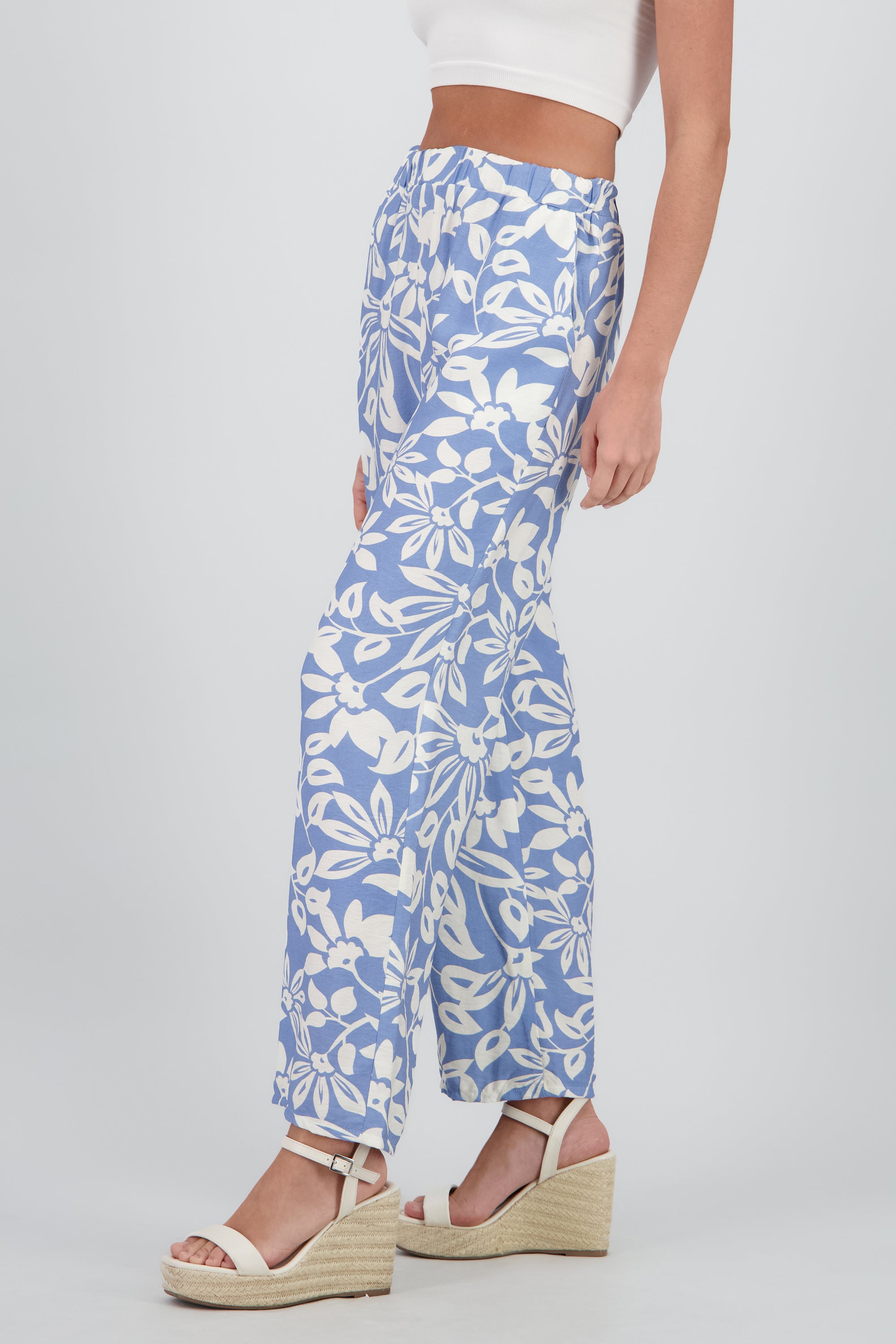 Pantalon wide leg estampado flores AZUL COMBO