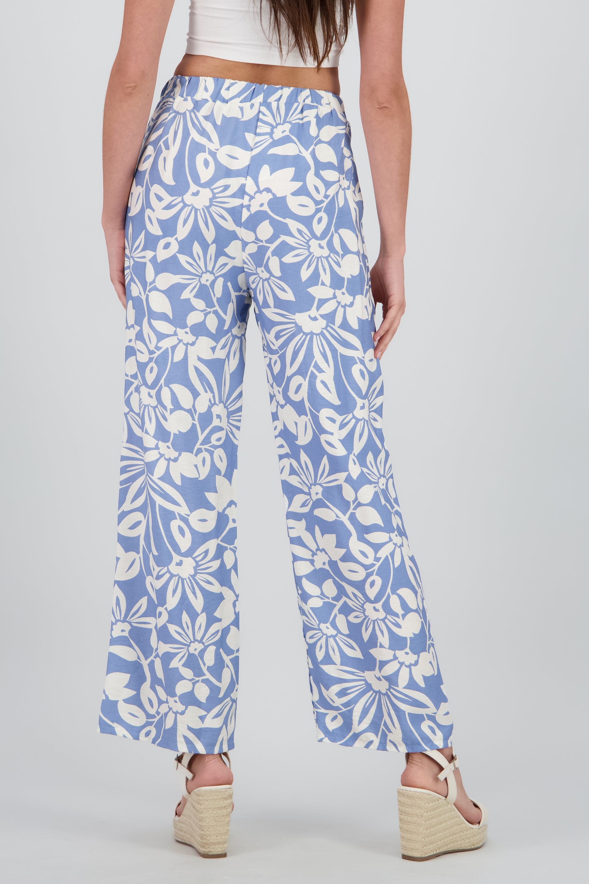 Pantalon wide leg estampado flores AZUL COMBO