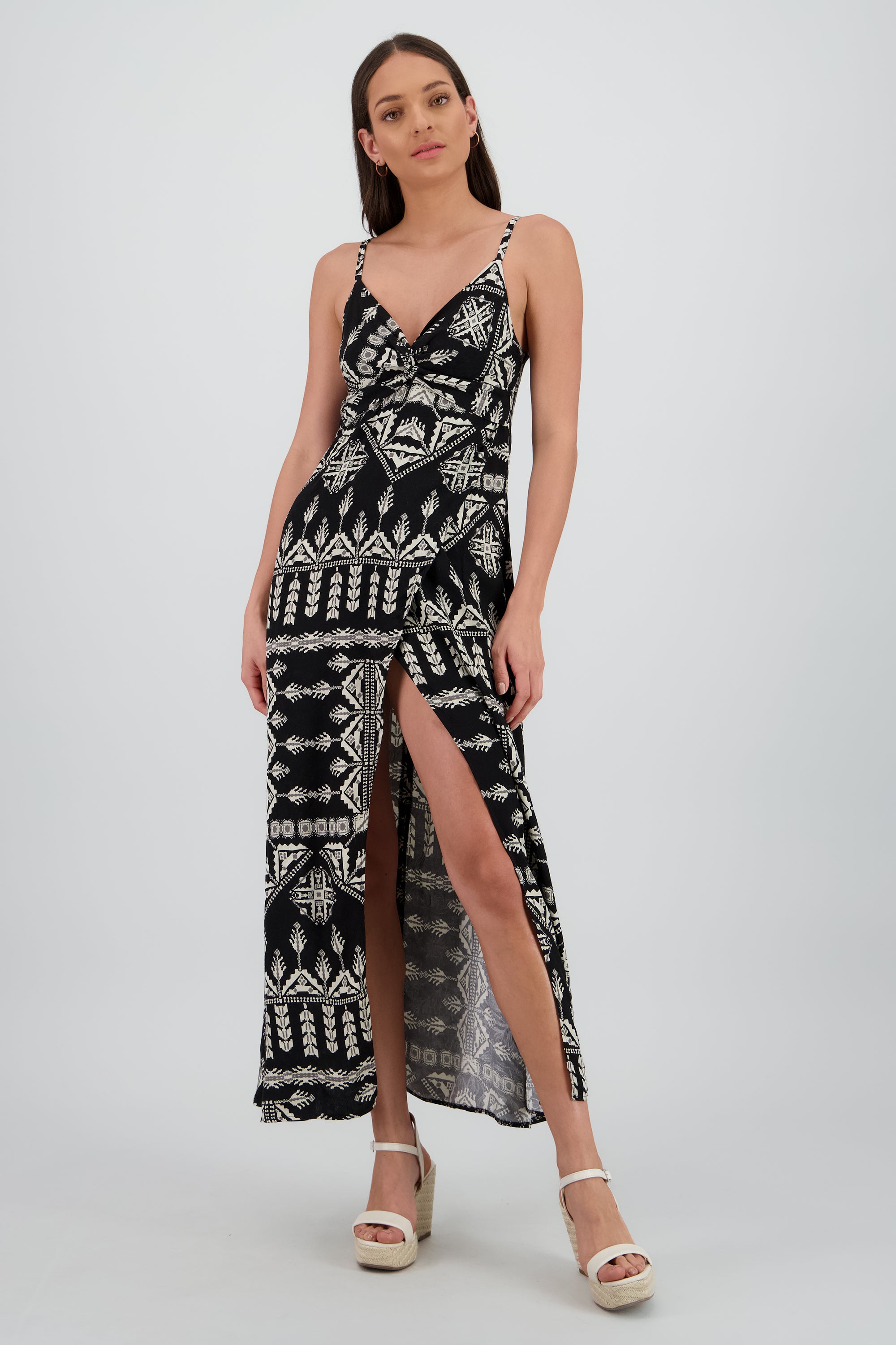 Vestido maxi estampado NEGRO COMBO