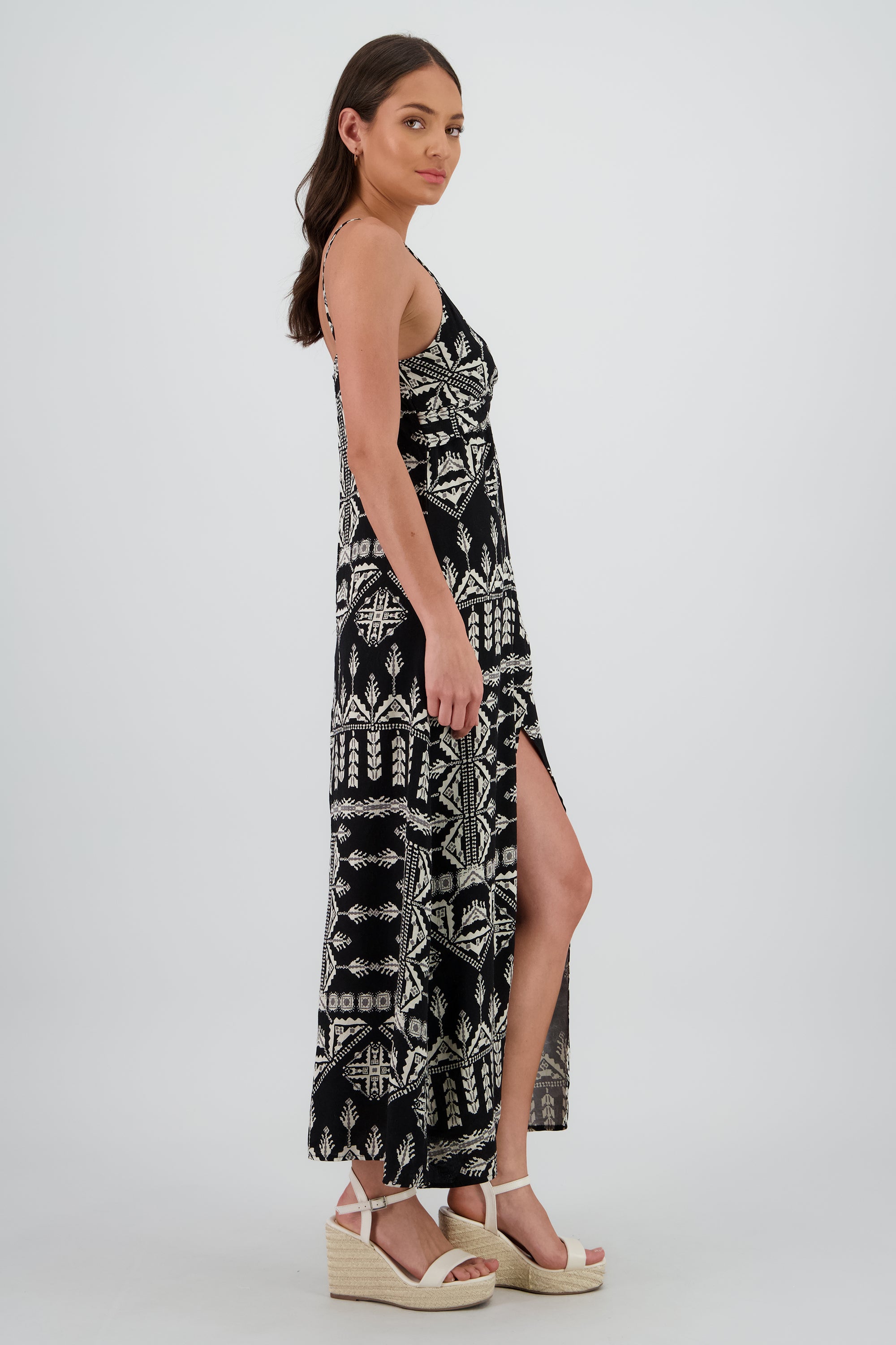 Vestido maxi estampado NEGRO COMBO