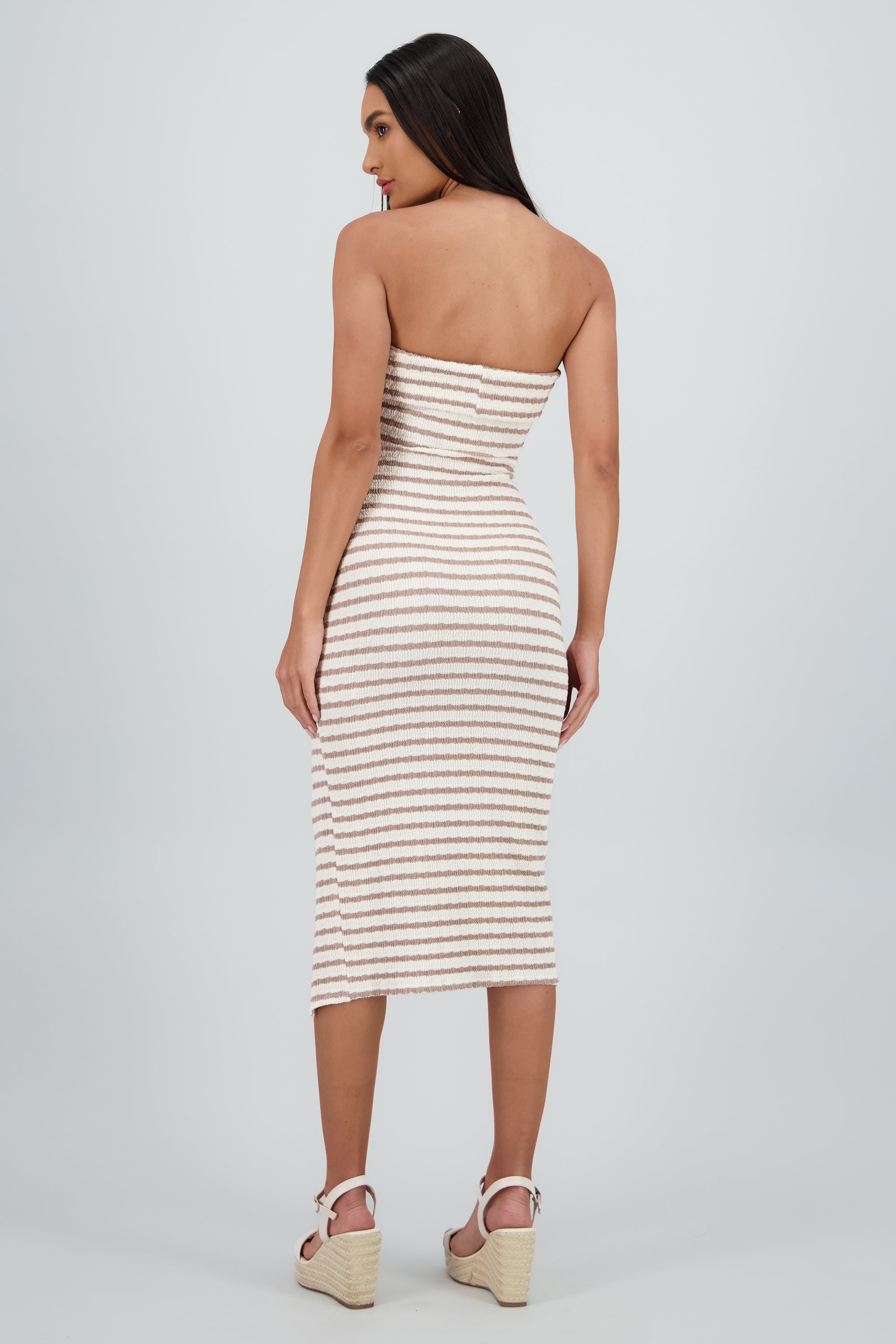 Vestido strapless estampado rayas TAUPE