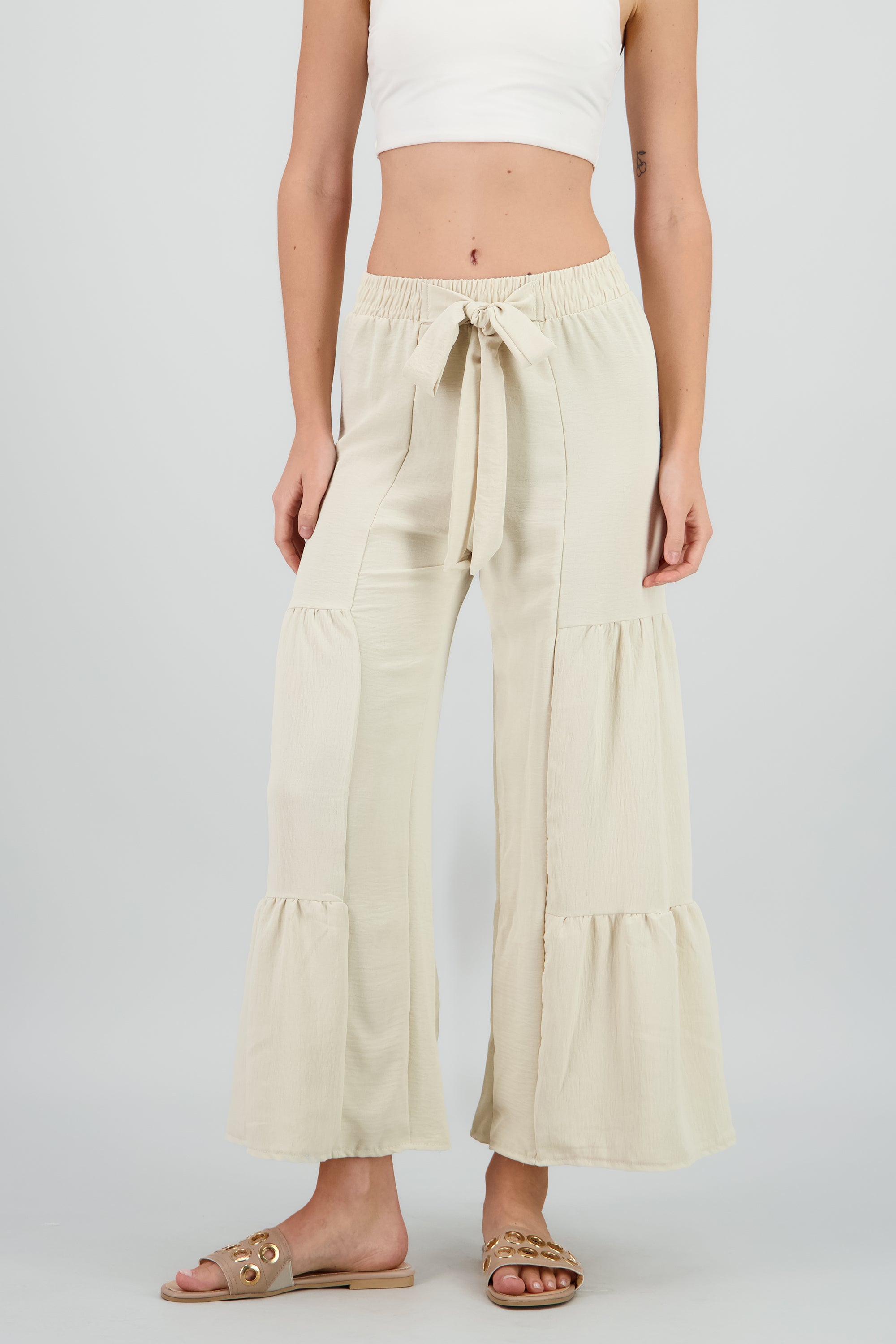 Pantalon cinturon amarre moño KHAKI