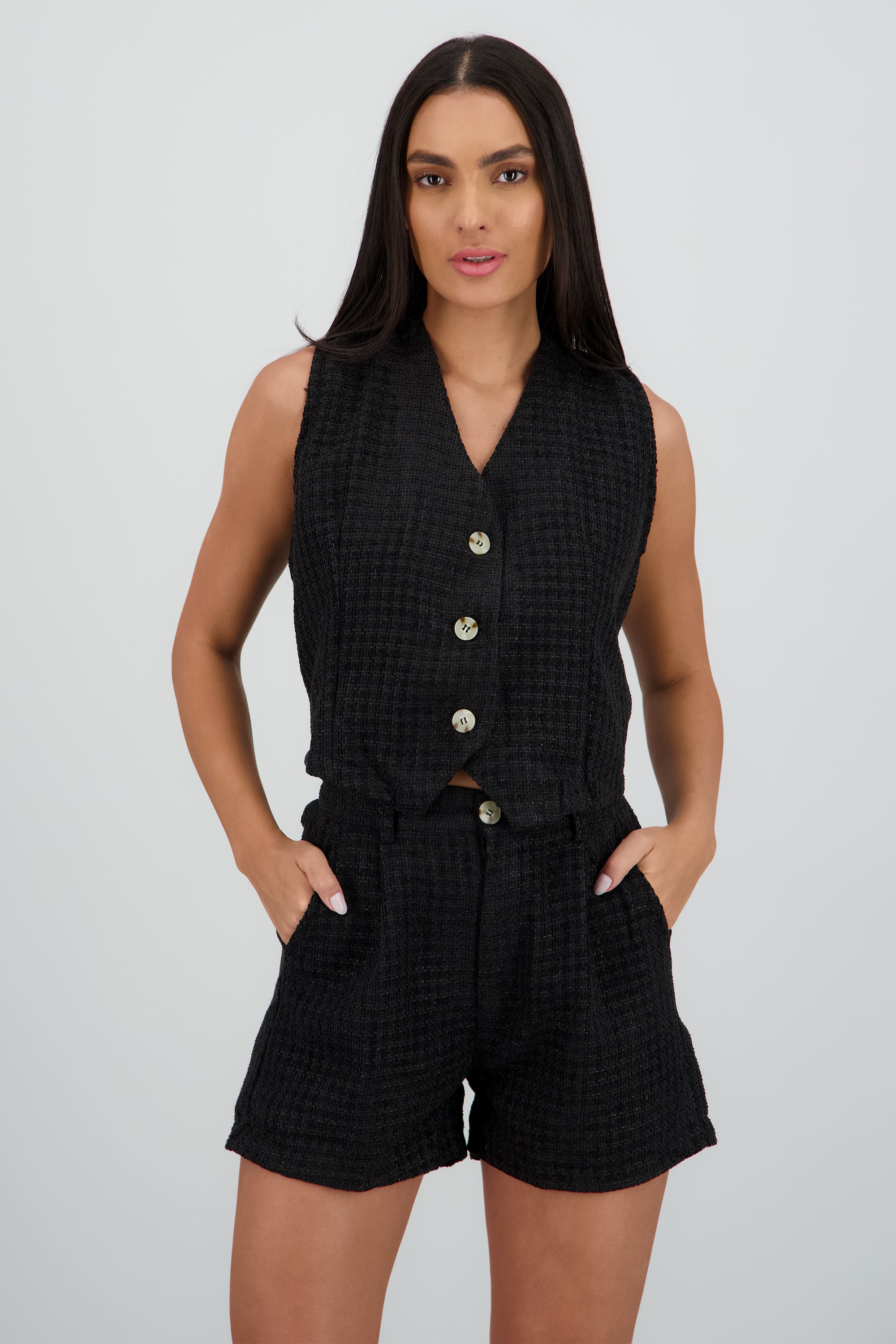 Chaleco tweed con botones NEGRO