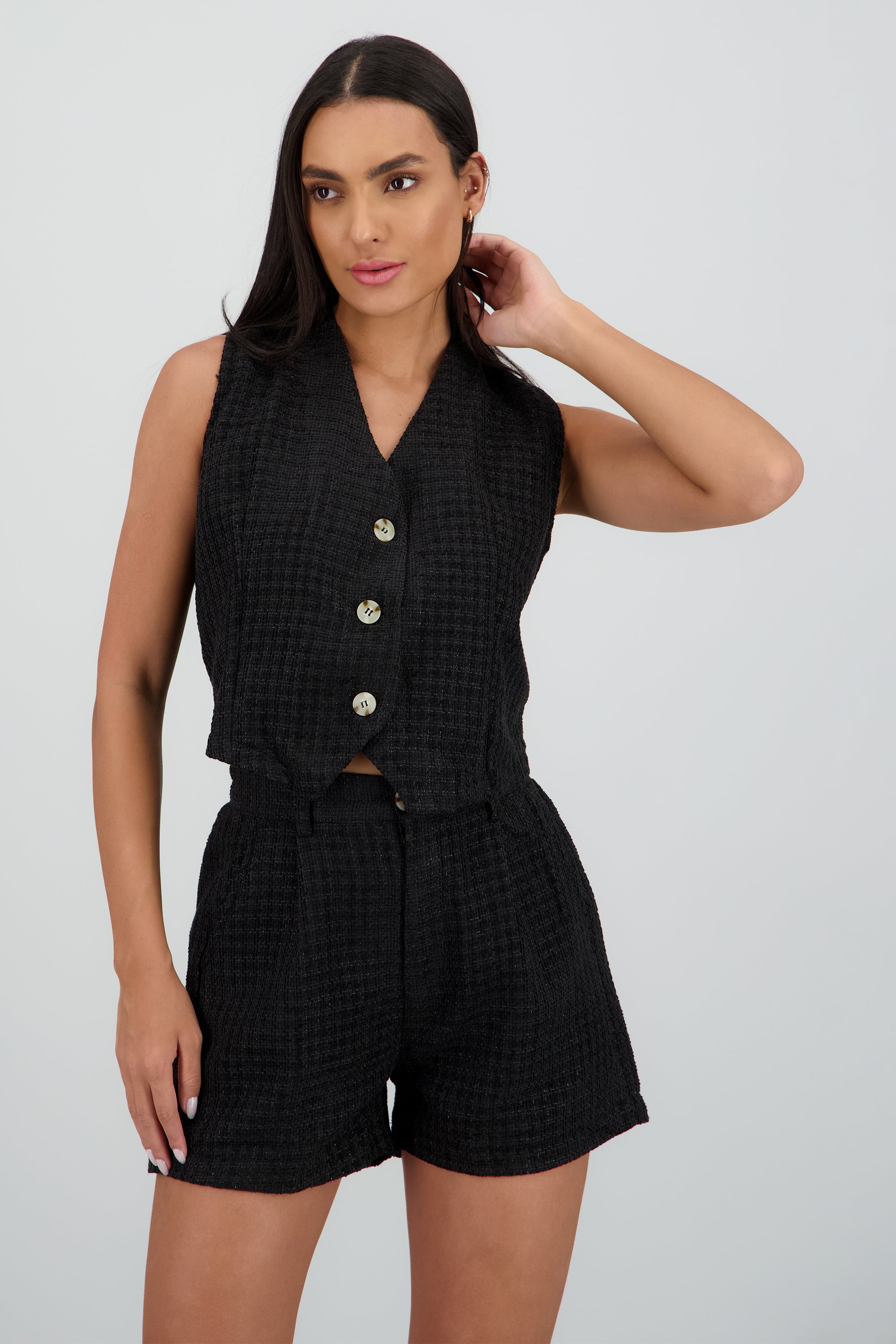 Chaleco tweed con botones NEGRO