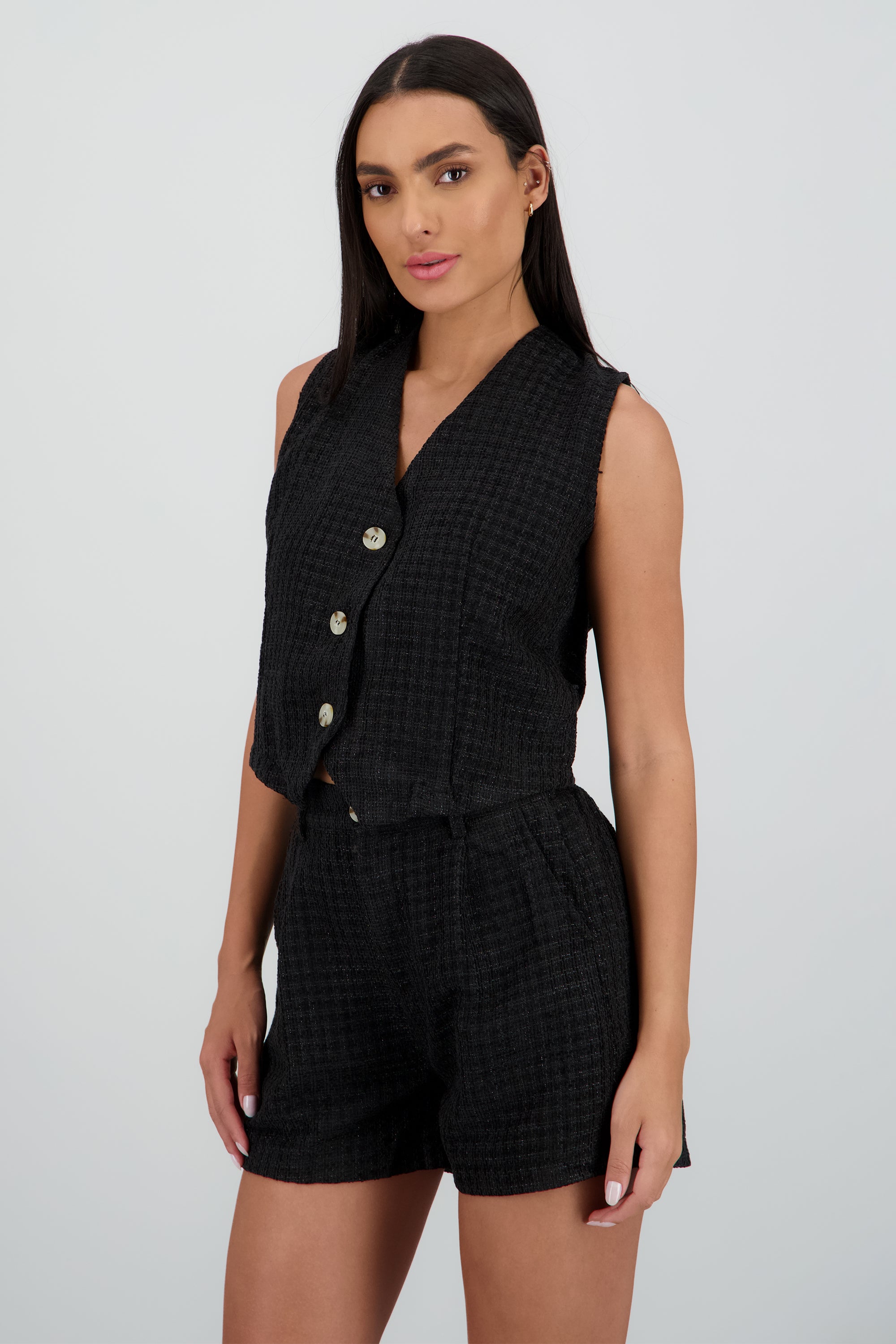 Chaleco tweed con botones NEGRO
