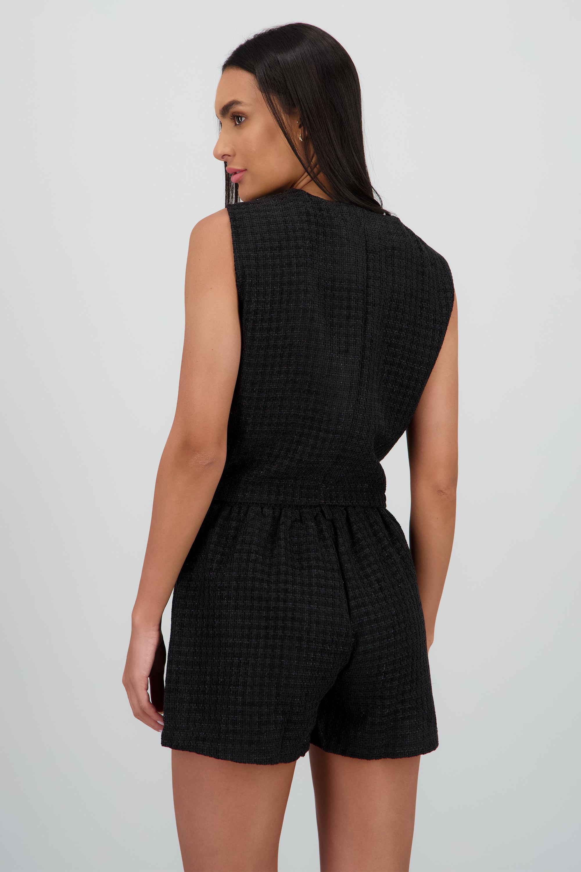 Chaleco tweed con botones NEGRO