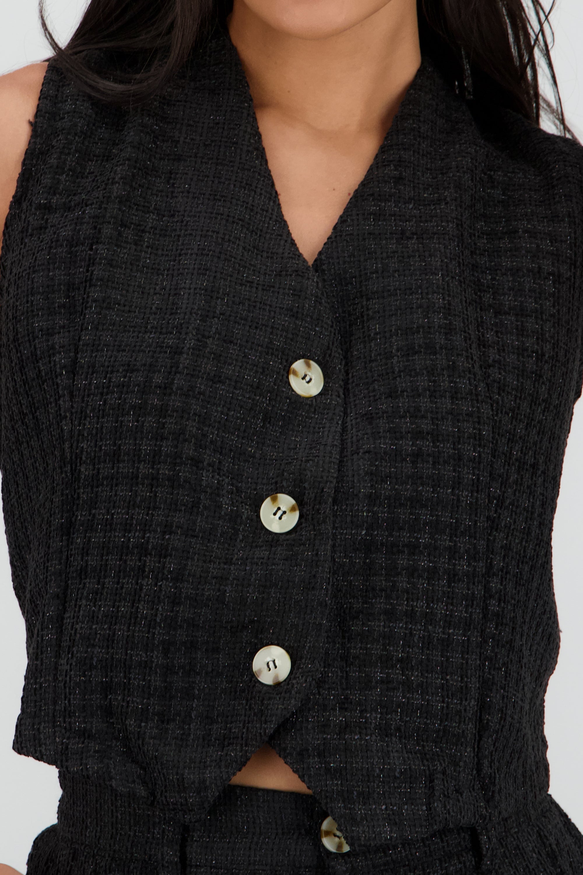 Chaleco tweed con botones NEGRO
