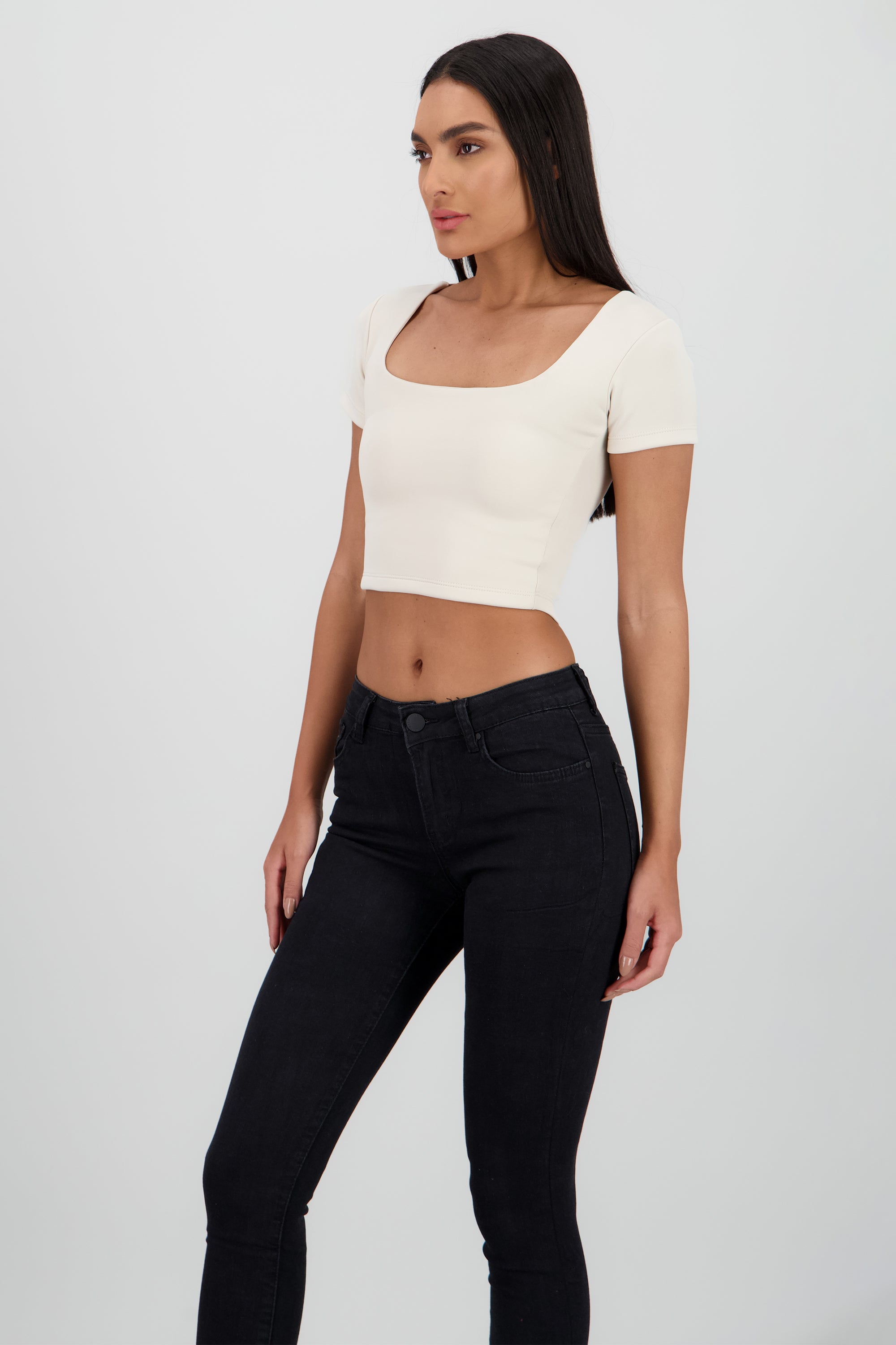 Top corto escote cuadrado doble tela BEIGE
