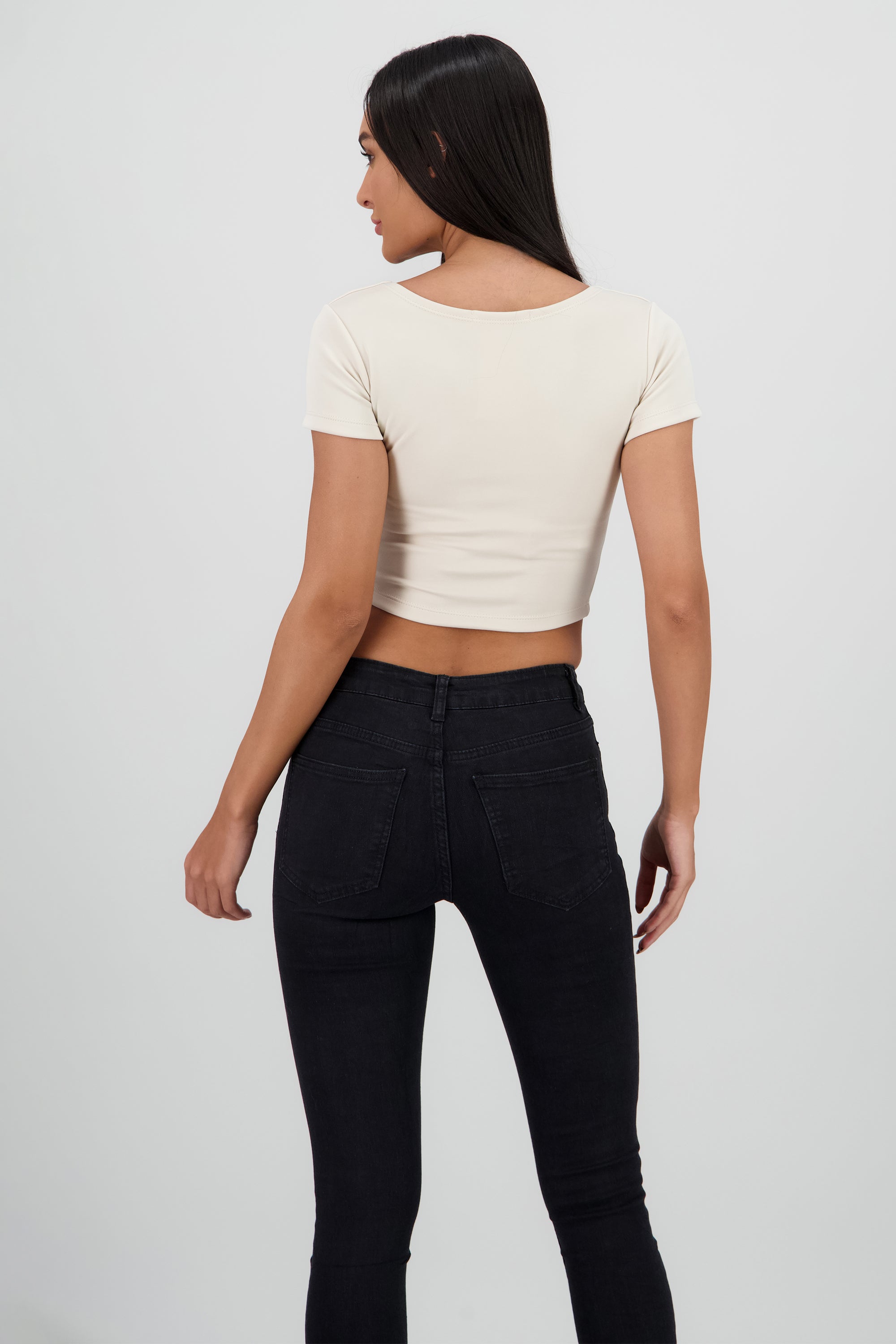 Top corto escote cuadrado doble tela BEIGE