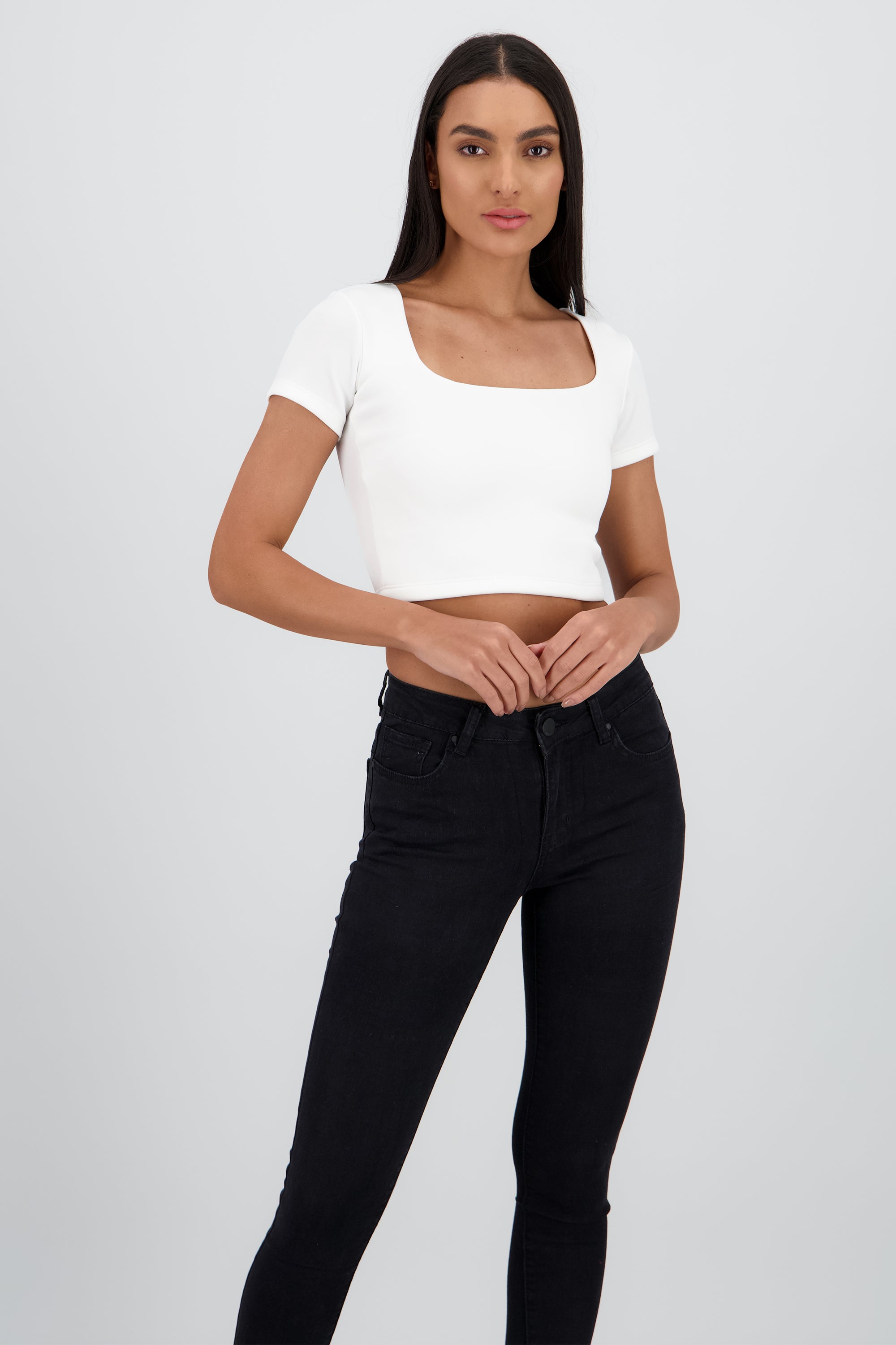 Top corto escote cuadrado doble tela BLANCO