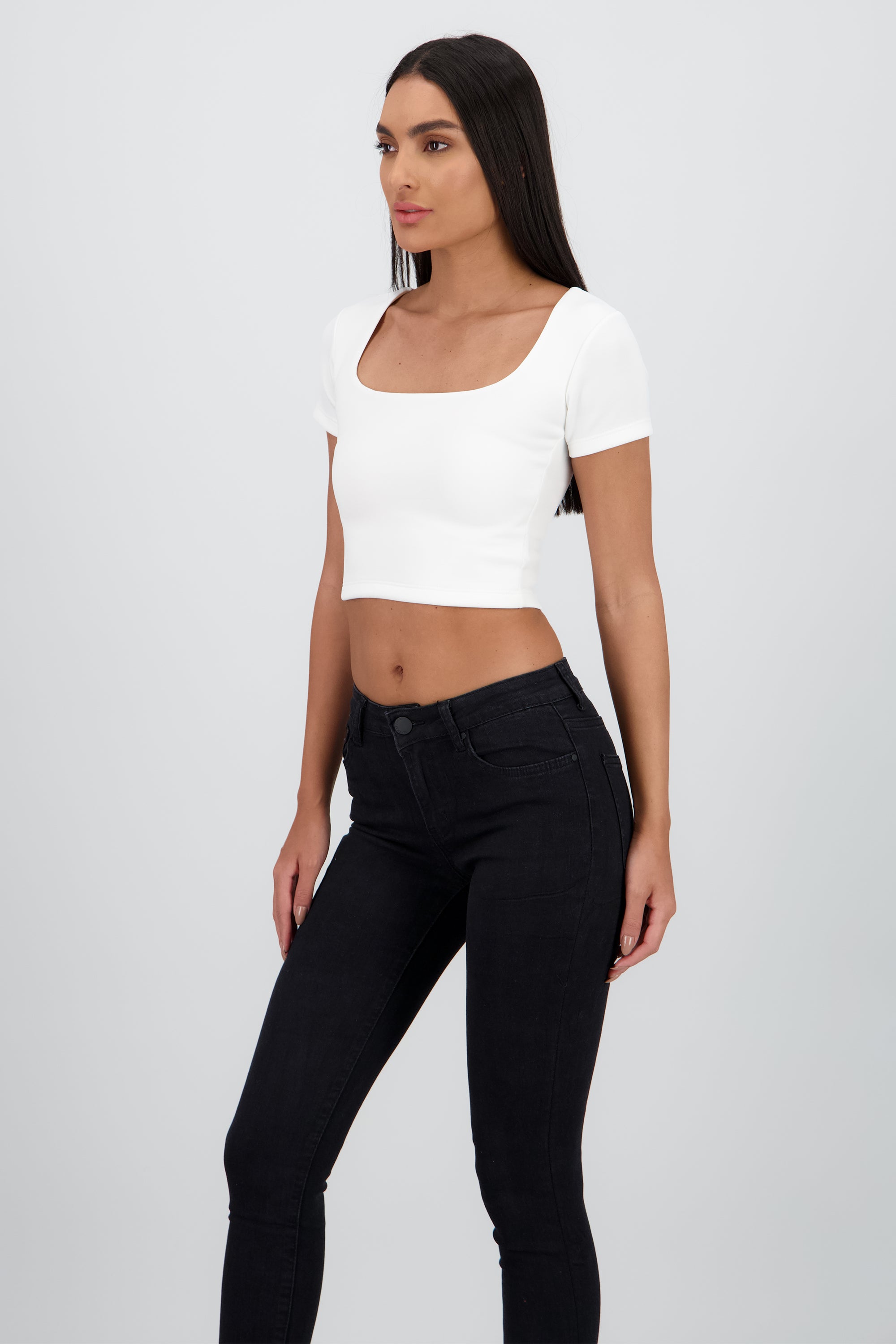 Top corto escote cuadrado doble tela BLANCO