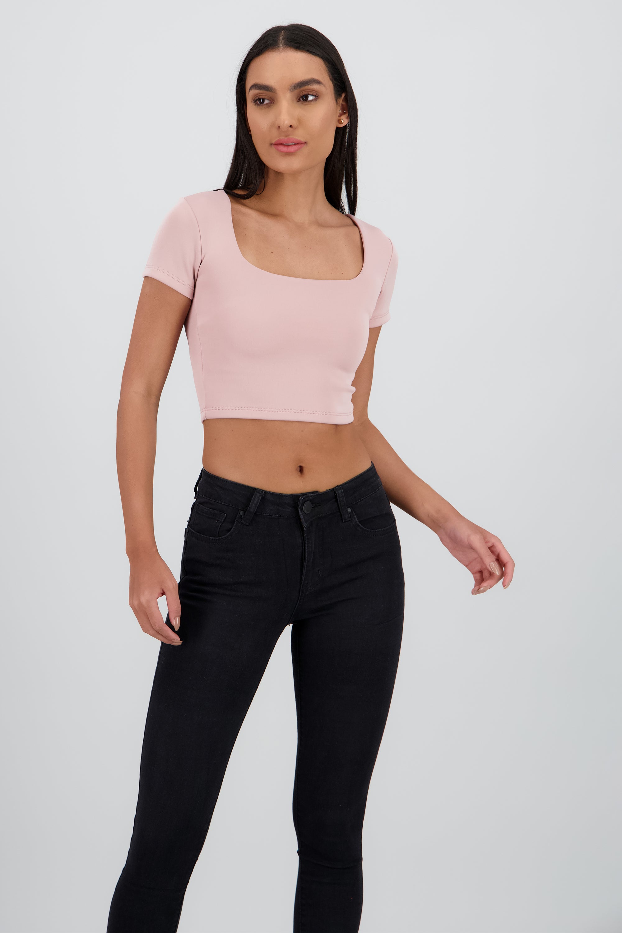 Top corto escote cuadrado doble tela PALO DE ROSA