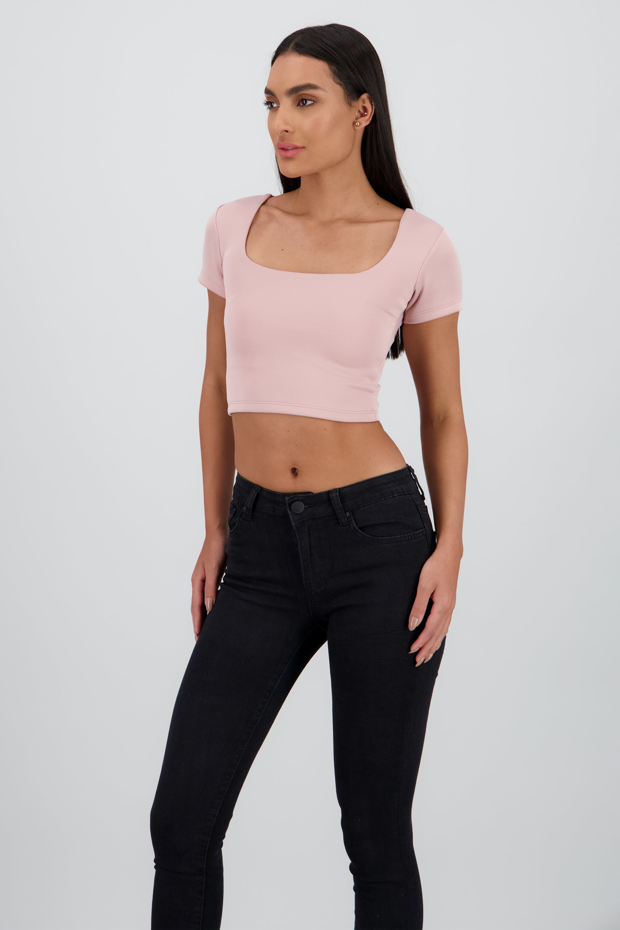 Top corto escote cuadrado doble tela PALO DE ROSA