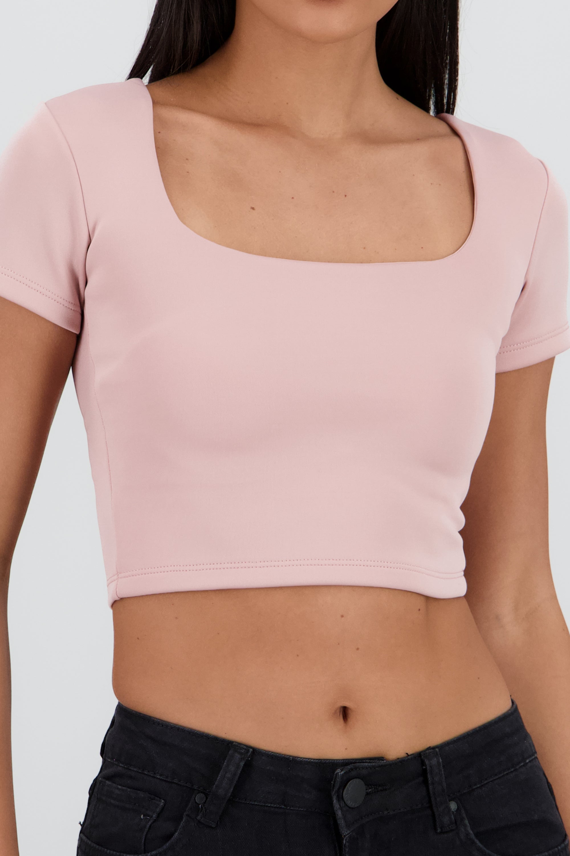 Top corto escote cuadrado doble tela PALO DE ROSA