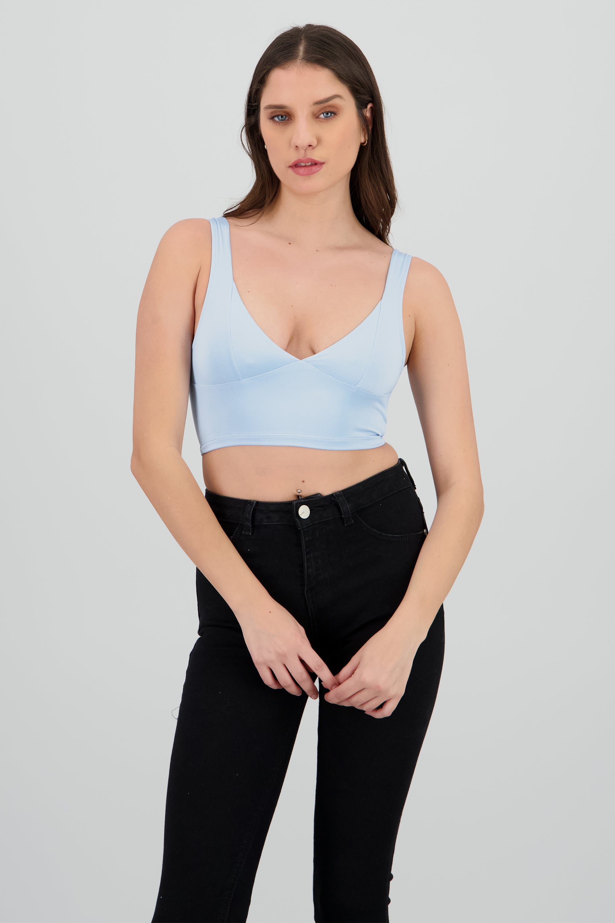 Top corto escote en V AZUL