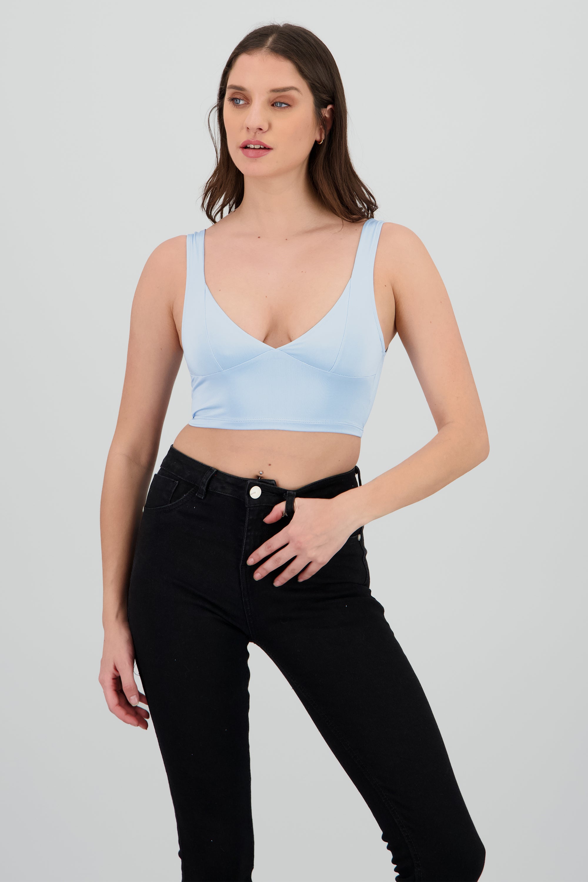 Top corto escote en V AZUL