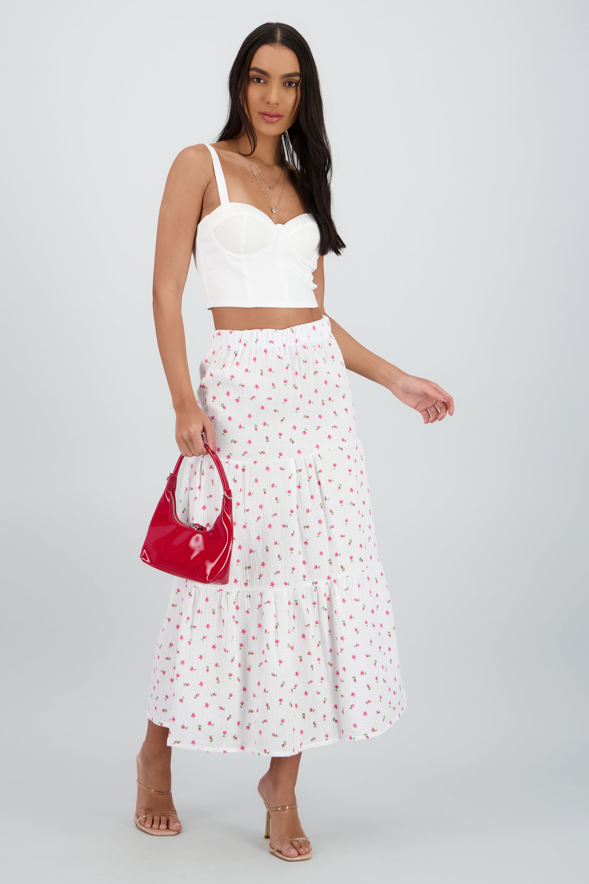 Falda maxi estampado flores BLANCO COMBO