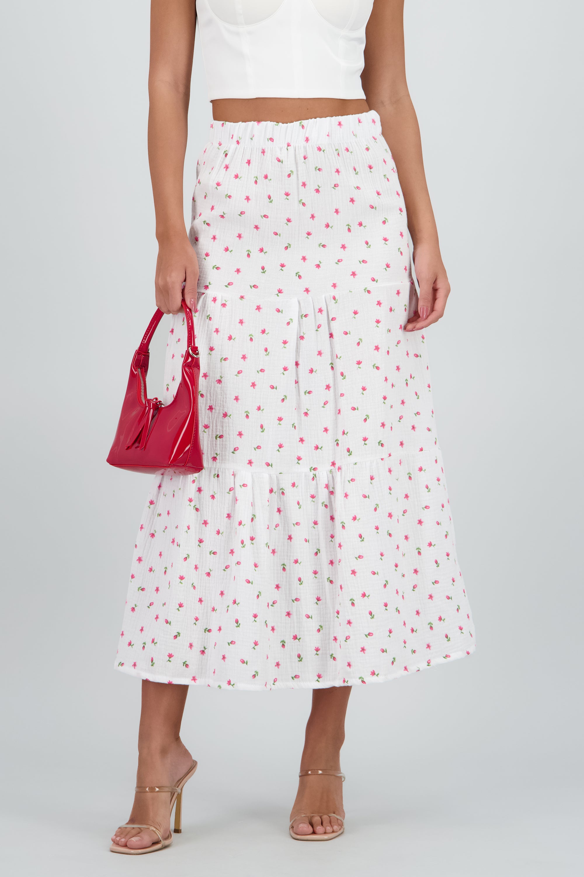 Falda maxi estampado flores BLANCO COMBO