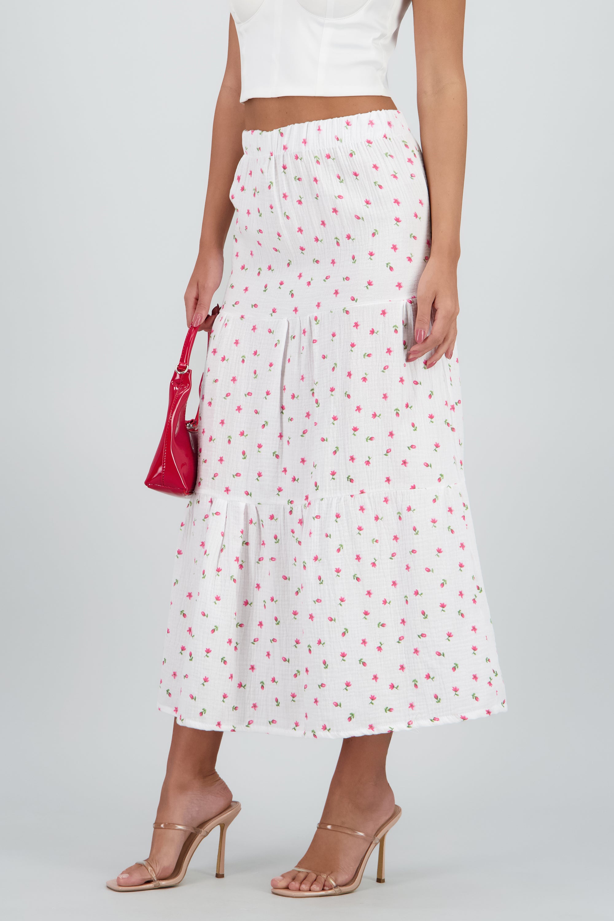 Falda maxi estampado flores BLANCO COMBO