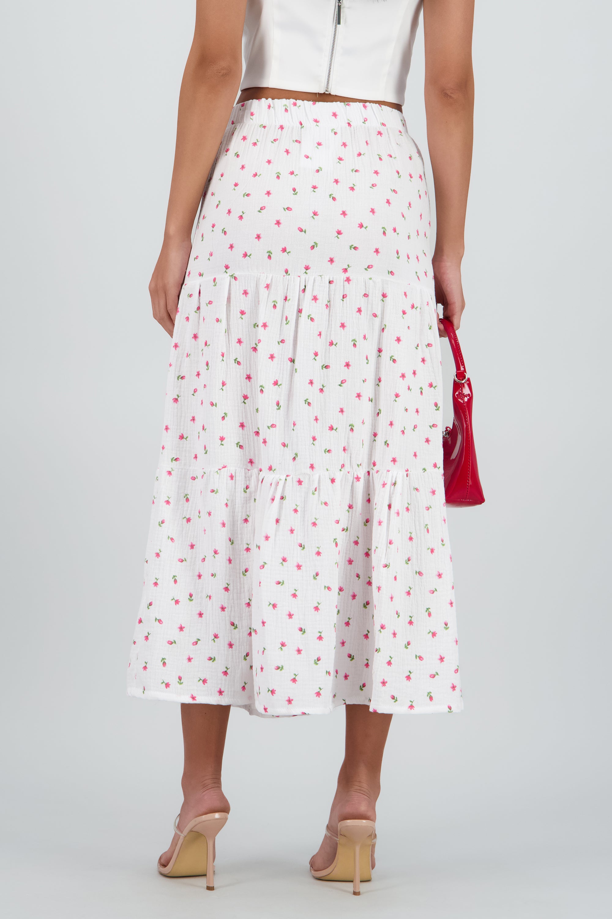 Falda maxi estampado flores BLANCO COMBO