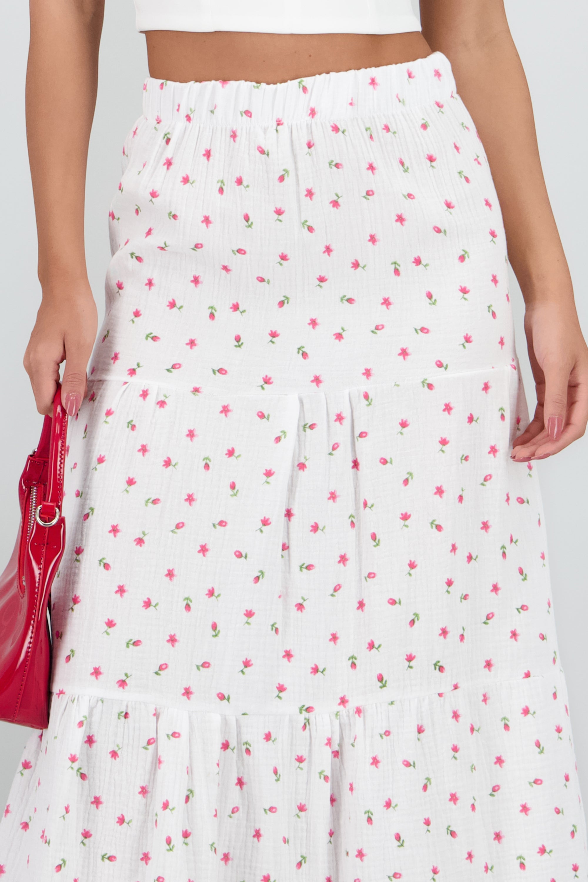 Falda maxi estampado flores BLANCO COMBO
