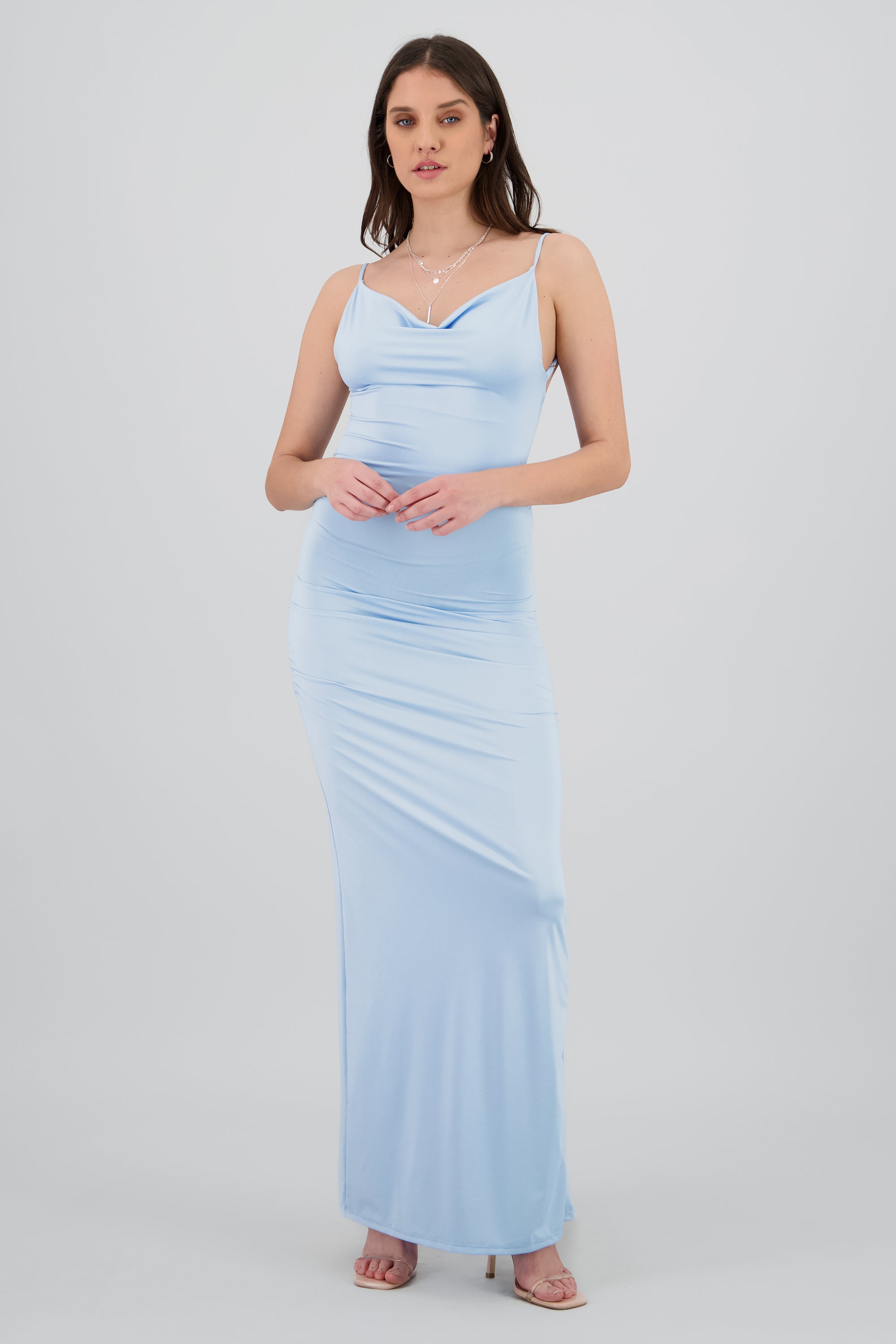 Vestido maxi plisado tirantes AZUL CIELO